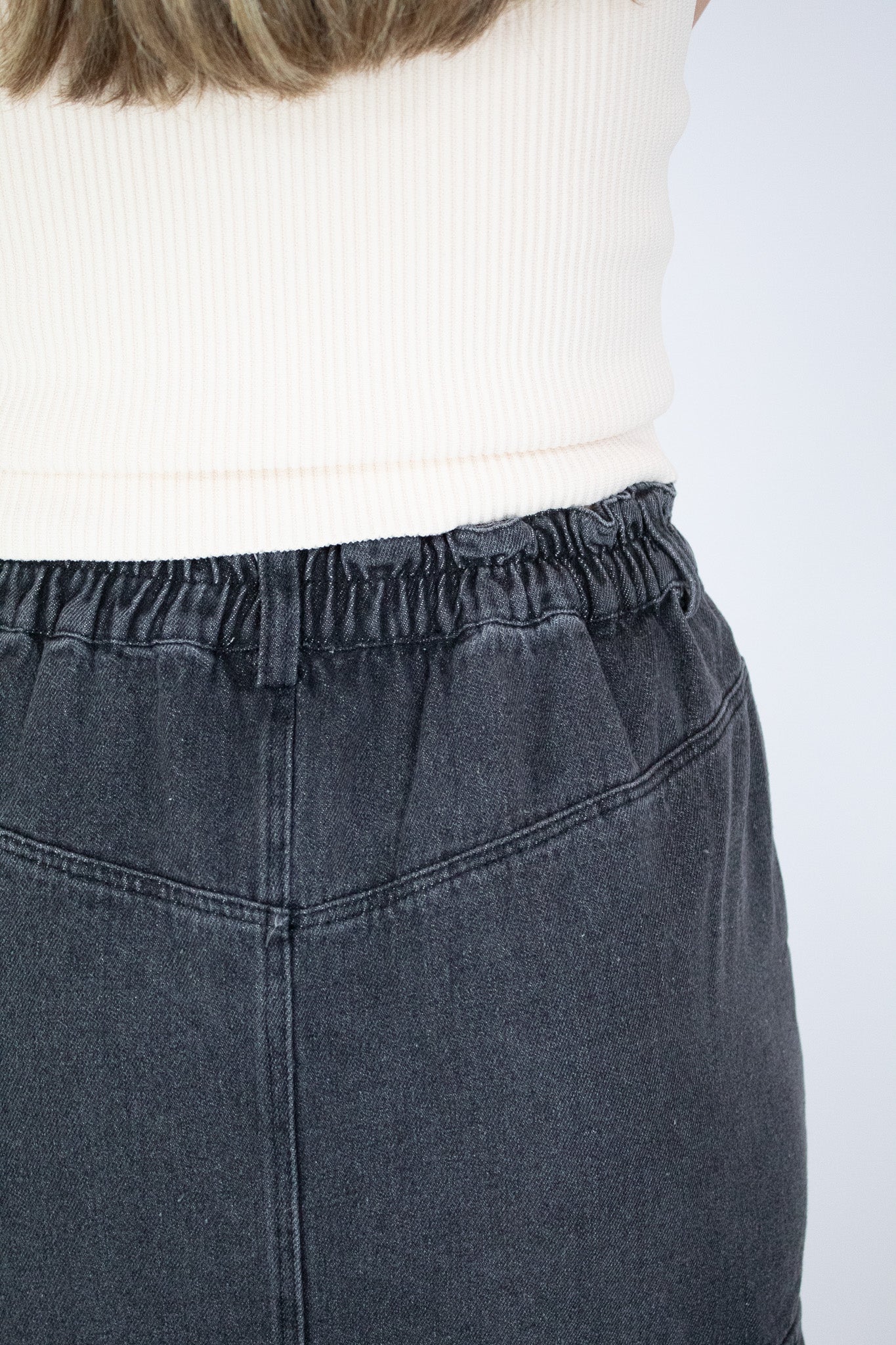 Washed Denim Cargo Skirt