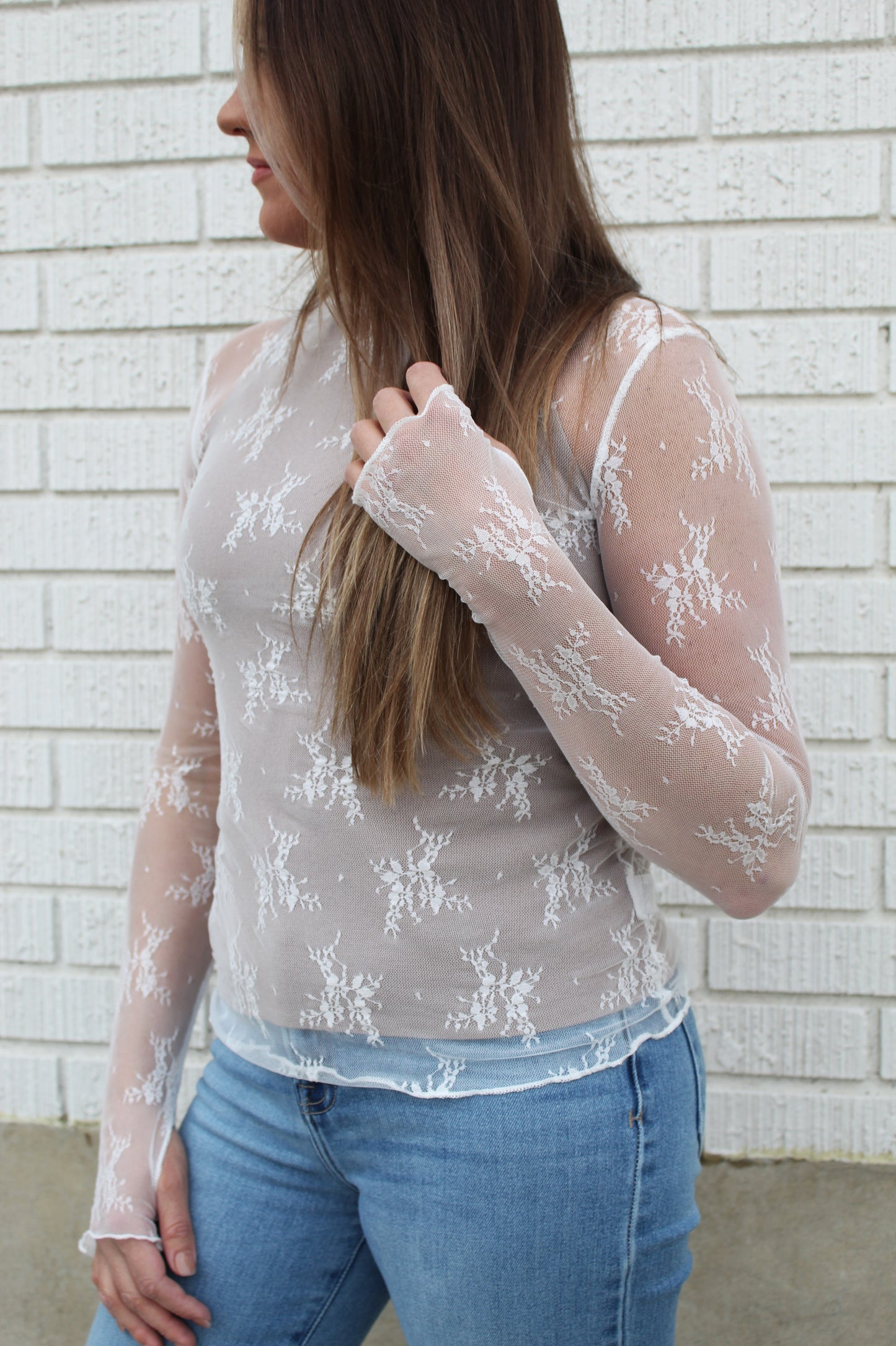 The Delilah Floral Mesh Top in White