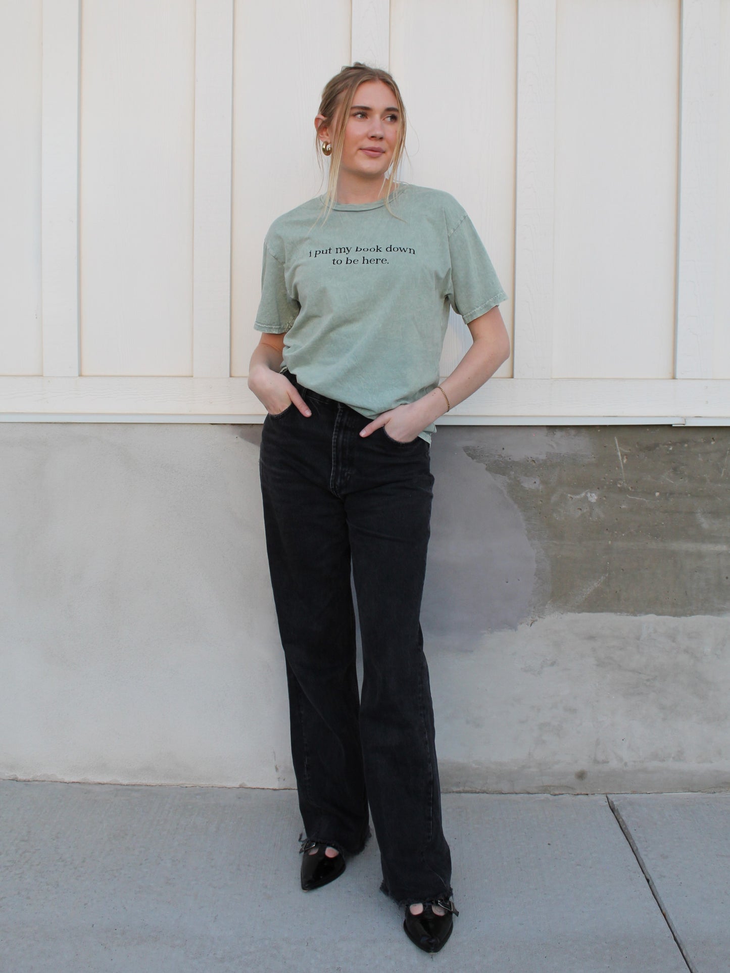 A Book Lover’s Graphic Tee in Sage