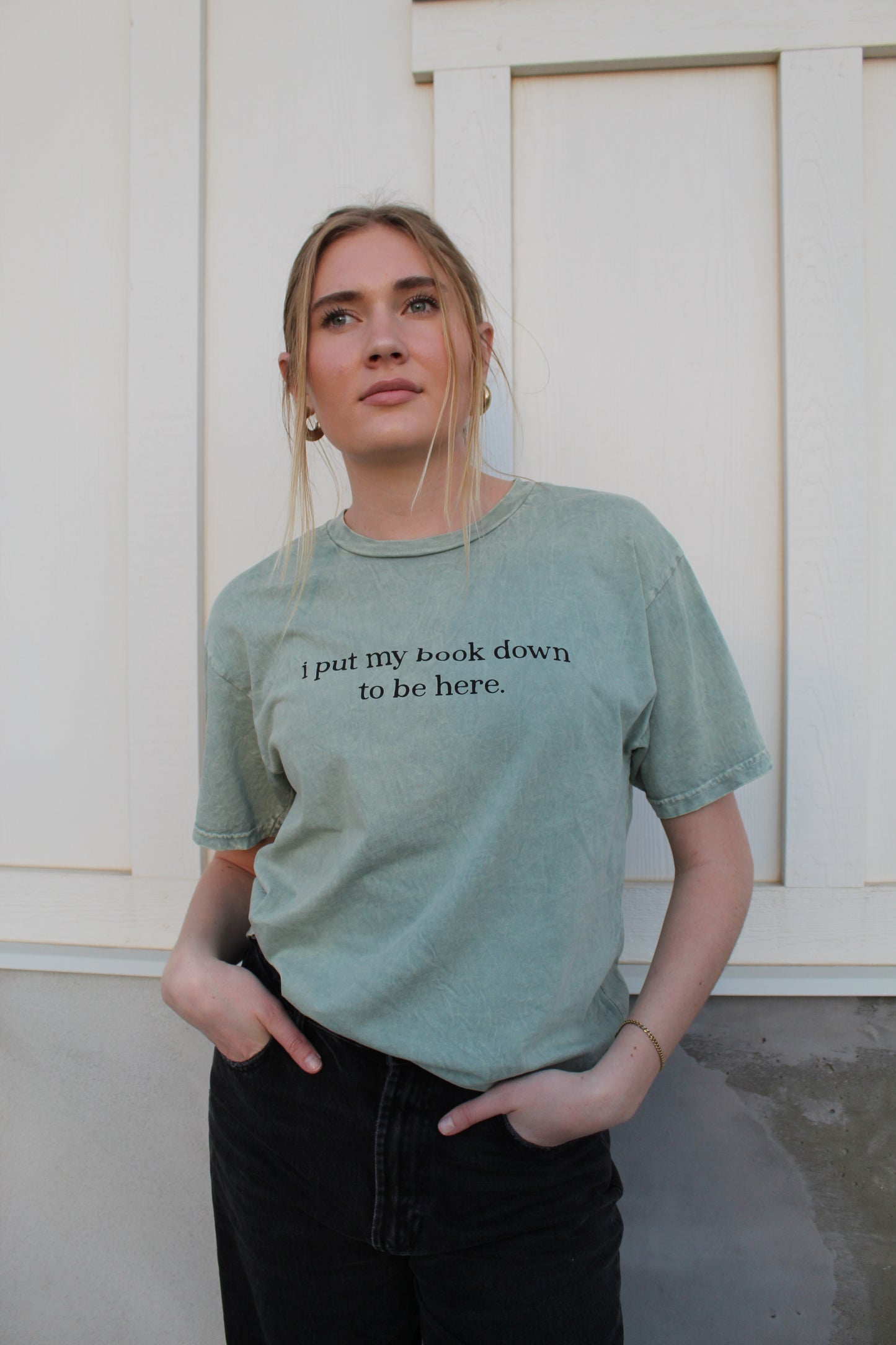 A Book Lover’s Graphic Tee in Sage