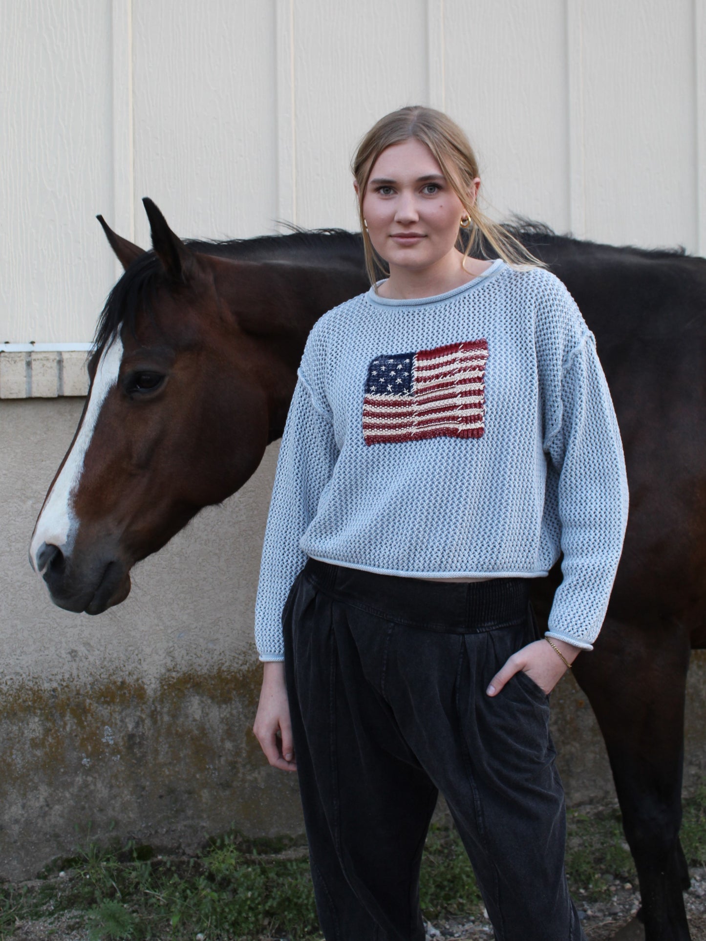 American Beauty Knit Top in Dusty Blue