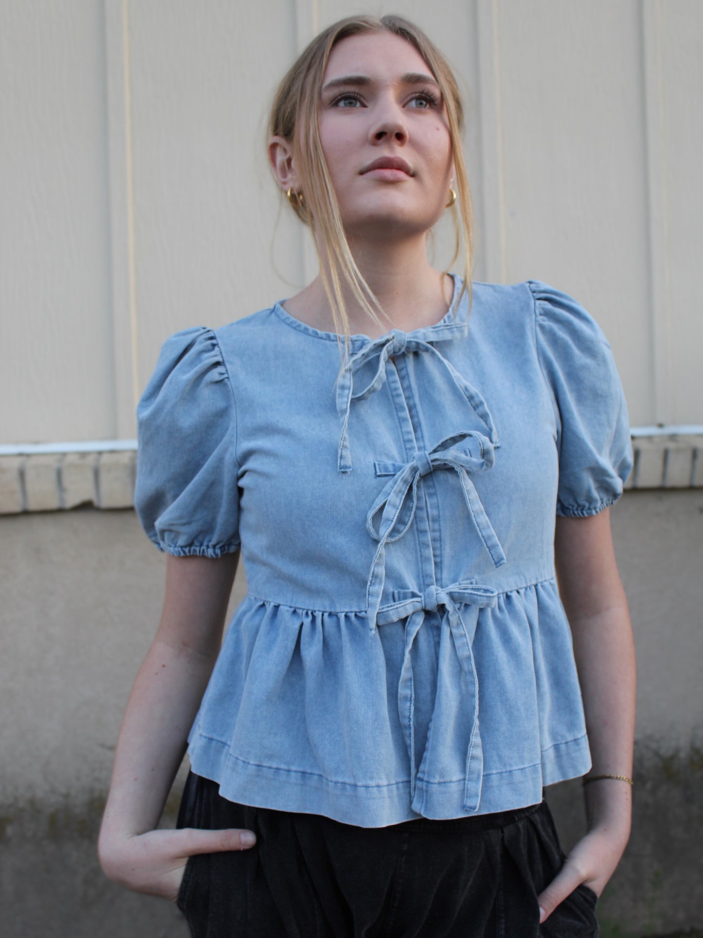 All Tied Up Bow Top in Light Denim