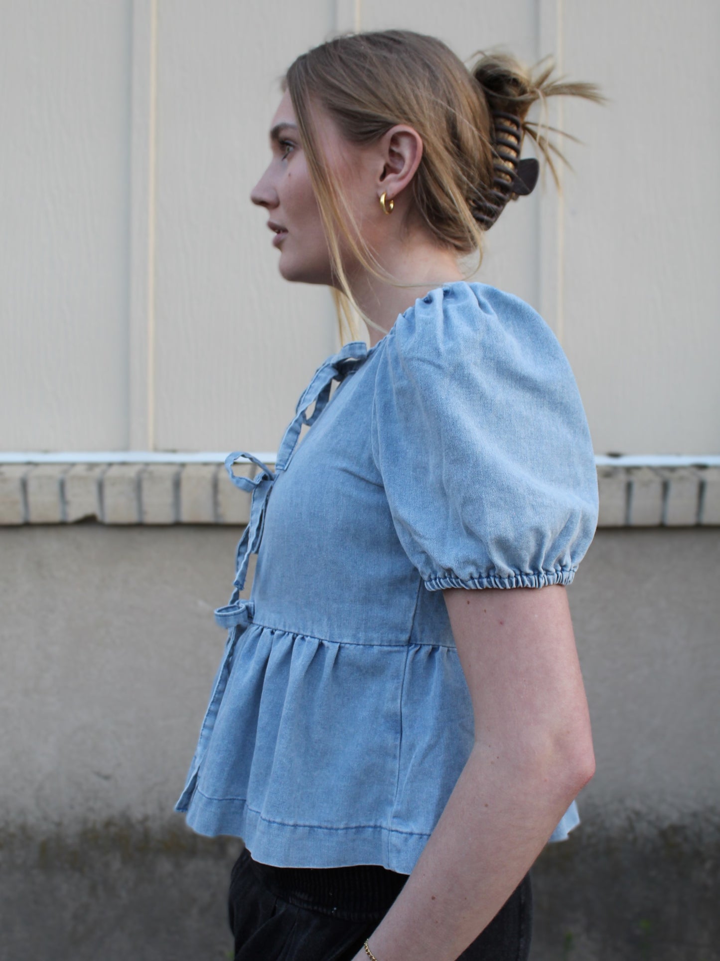 All Tied Up Bow Top in Light Denim