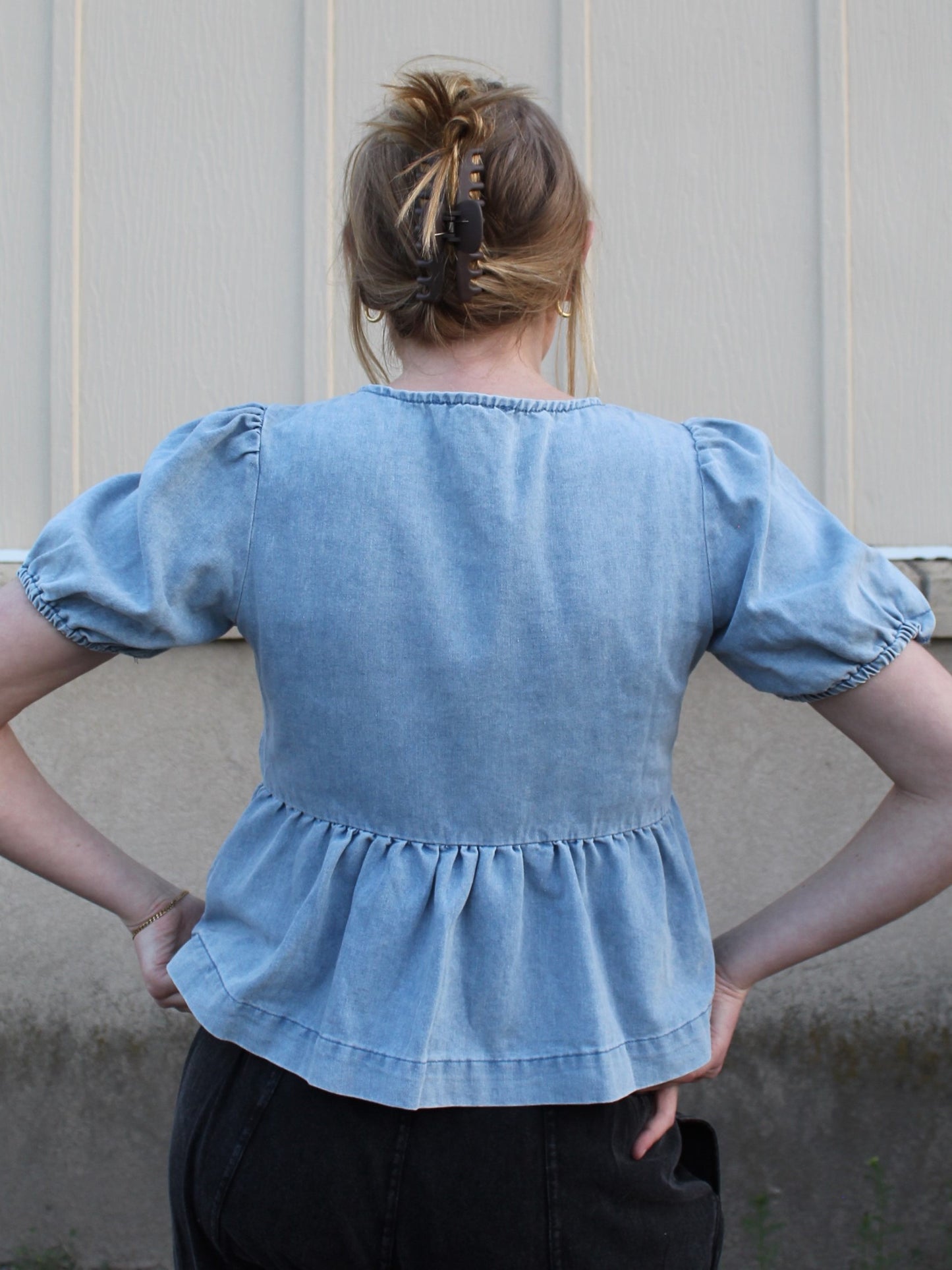 All Tied Up Bow Top in Light Denim