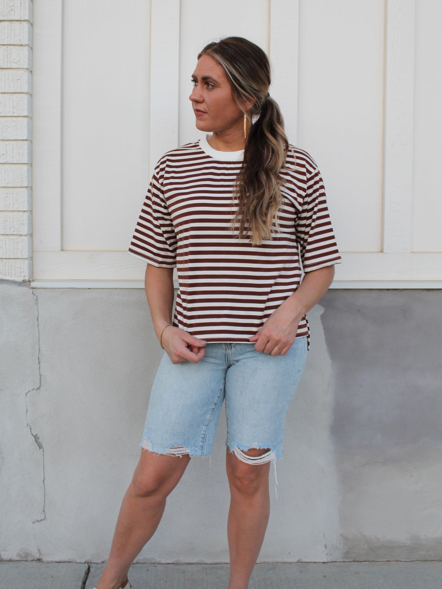 Ophelia Striped Top in Chocolate