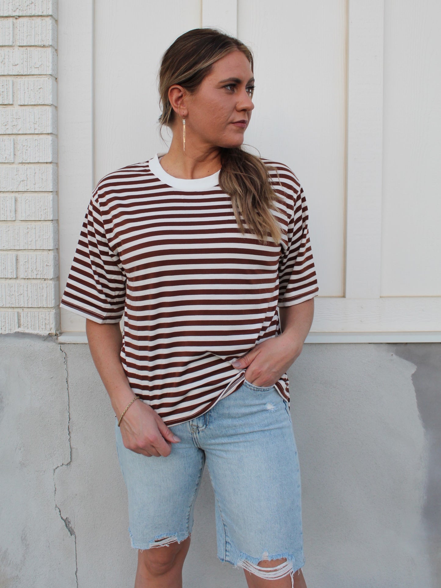 Ophelia Striped Top in Chocolate