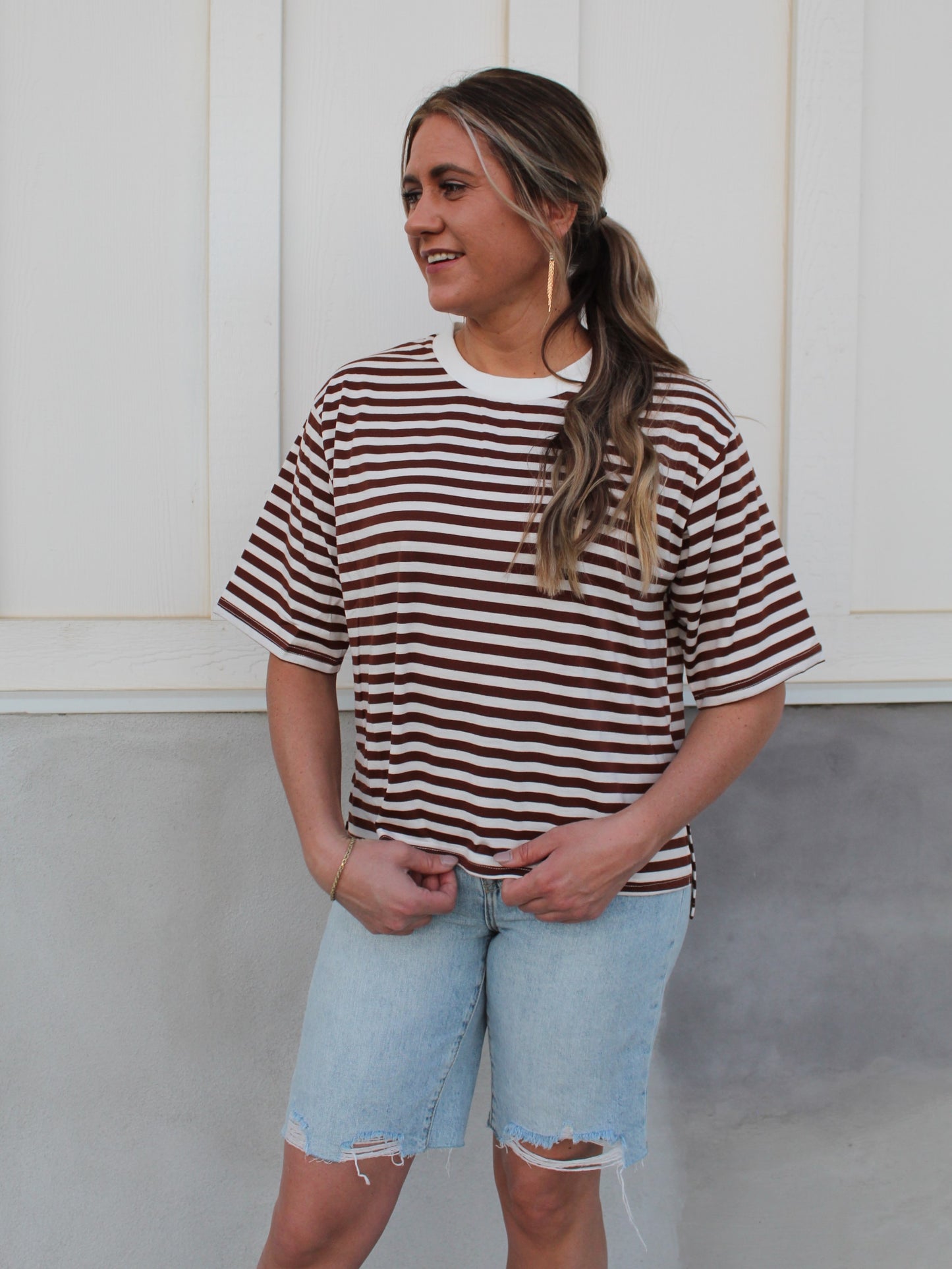 Ophelia Striped Top in Chocolate