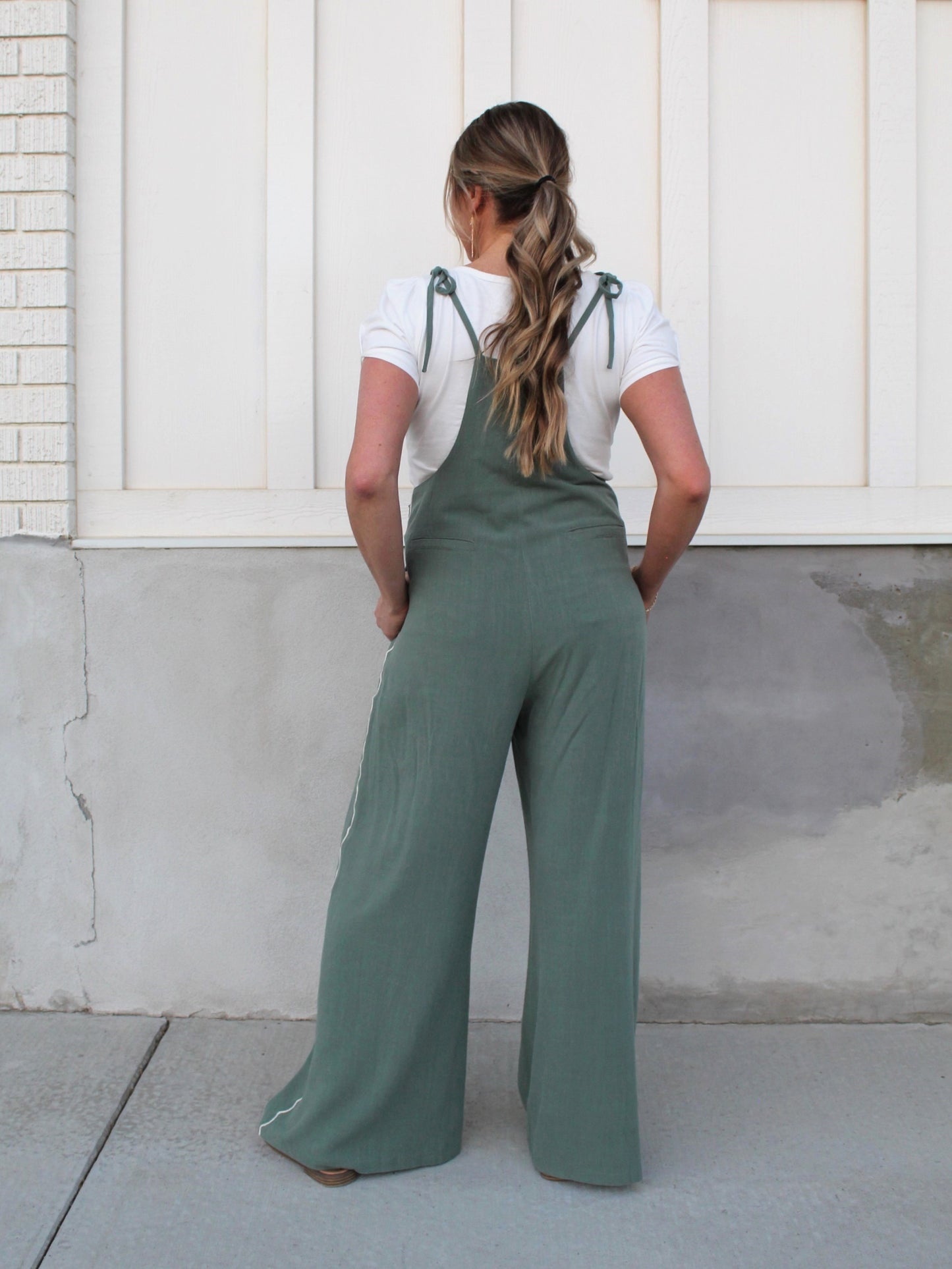 Vines and Roses Embroidery Jumpsuit in Sea Green