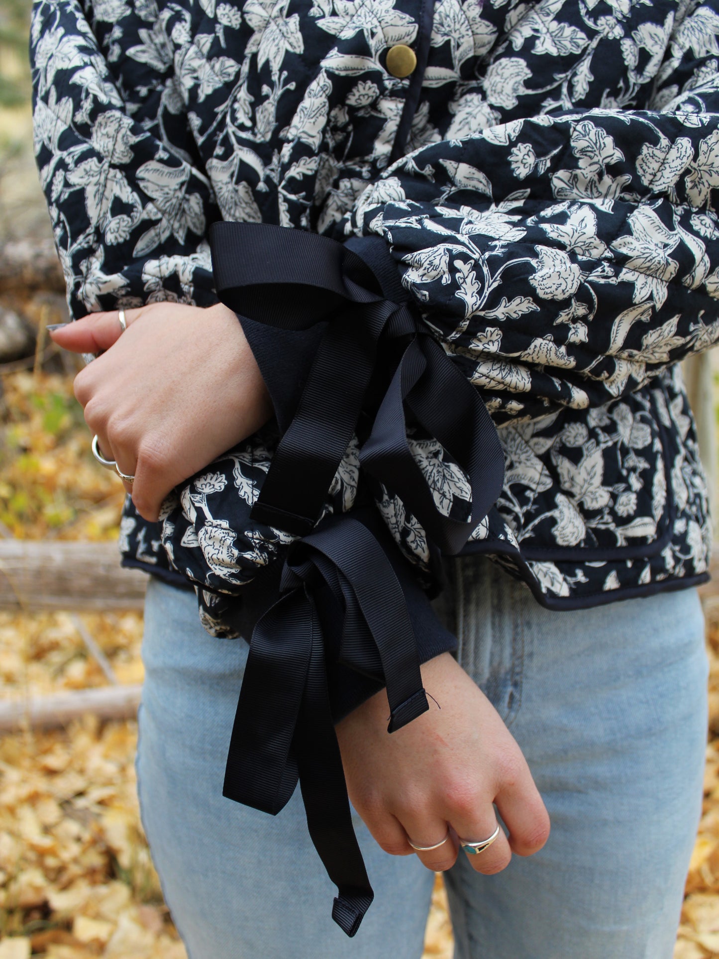 Forget Me Not Floral Quilted Jacket in Navy