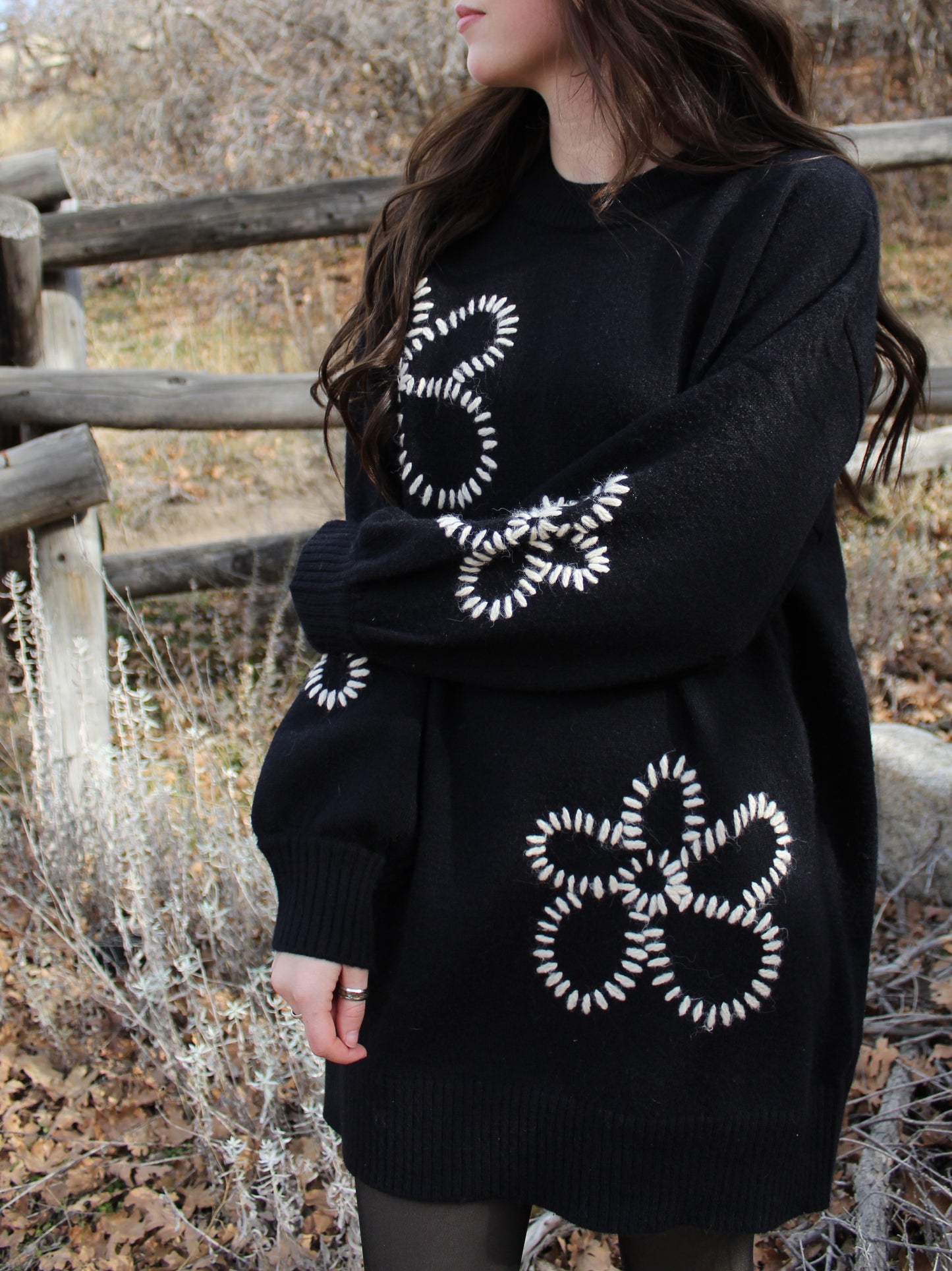 Winter Flowers Sweater Mini Dress
