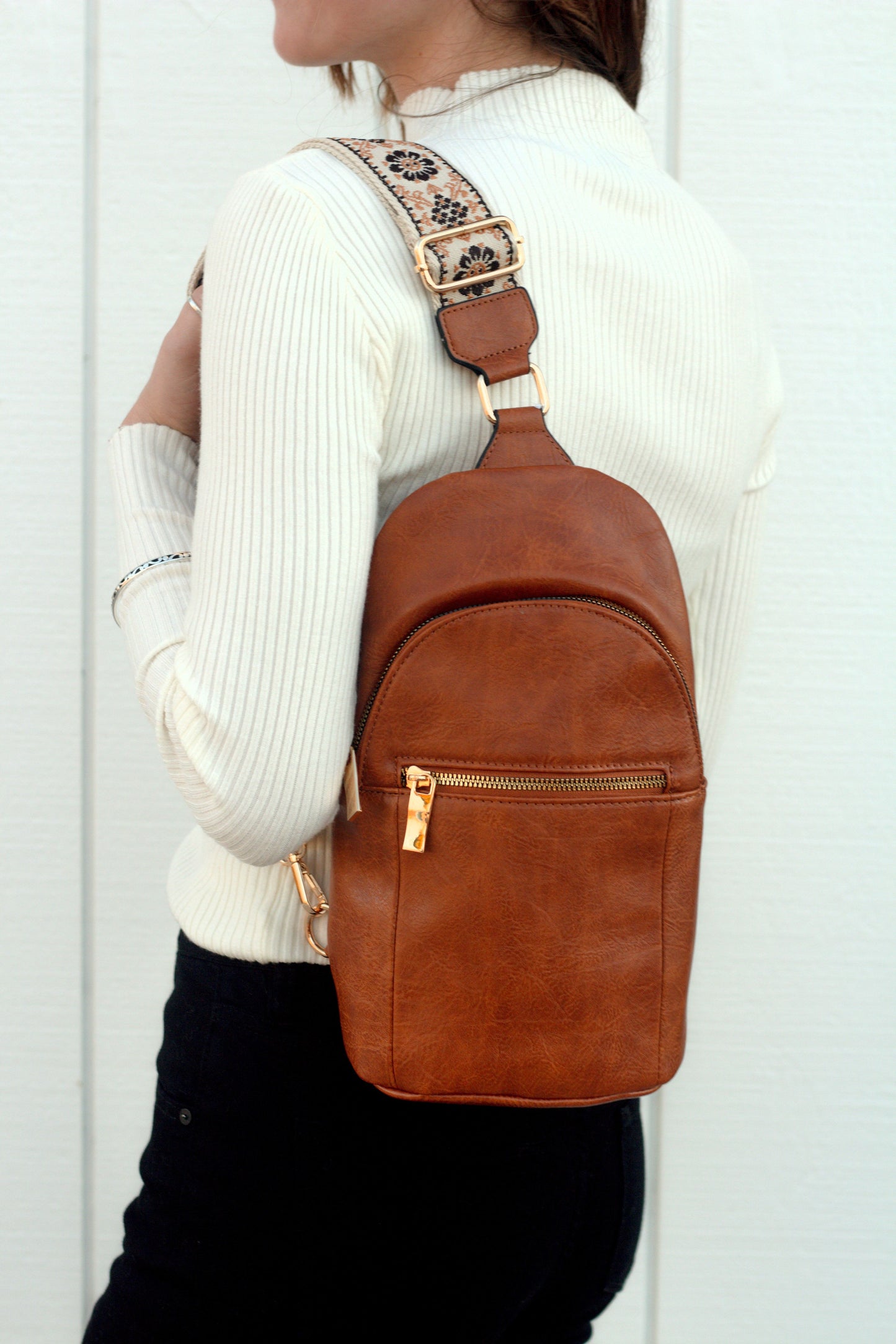 Brown Catching Feelings Faux Leather Crossbody Bag