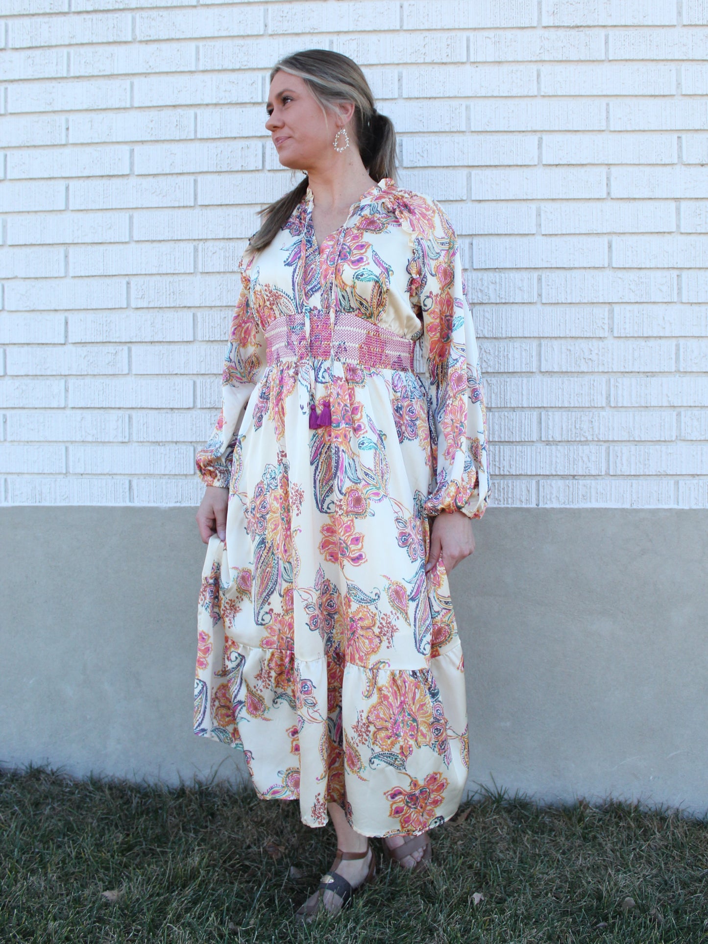 Go With the Flow Paisley Dress in Cream