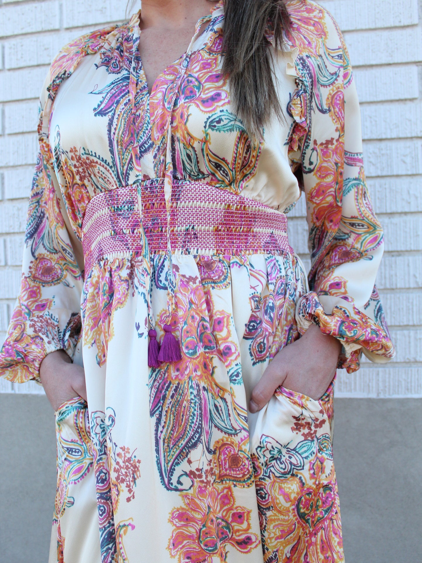 Go With the Flow Paisley Dress in Cream