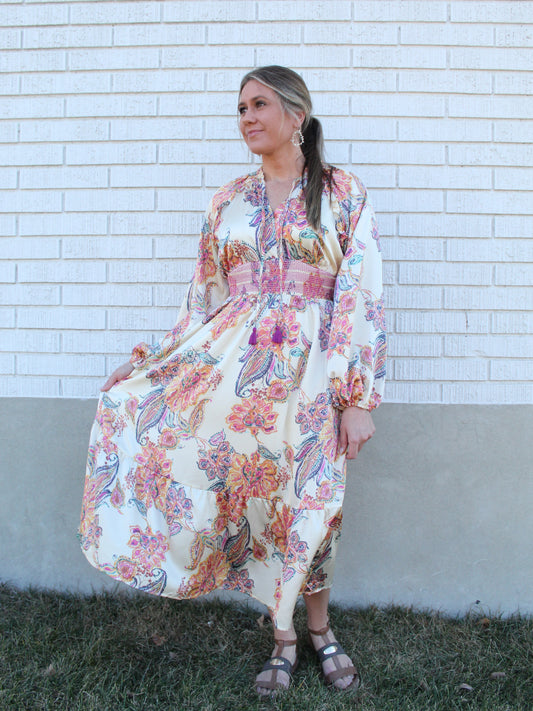Go With the Flow Paisley Dress in Cream