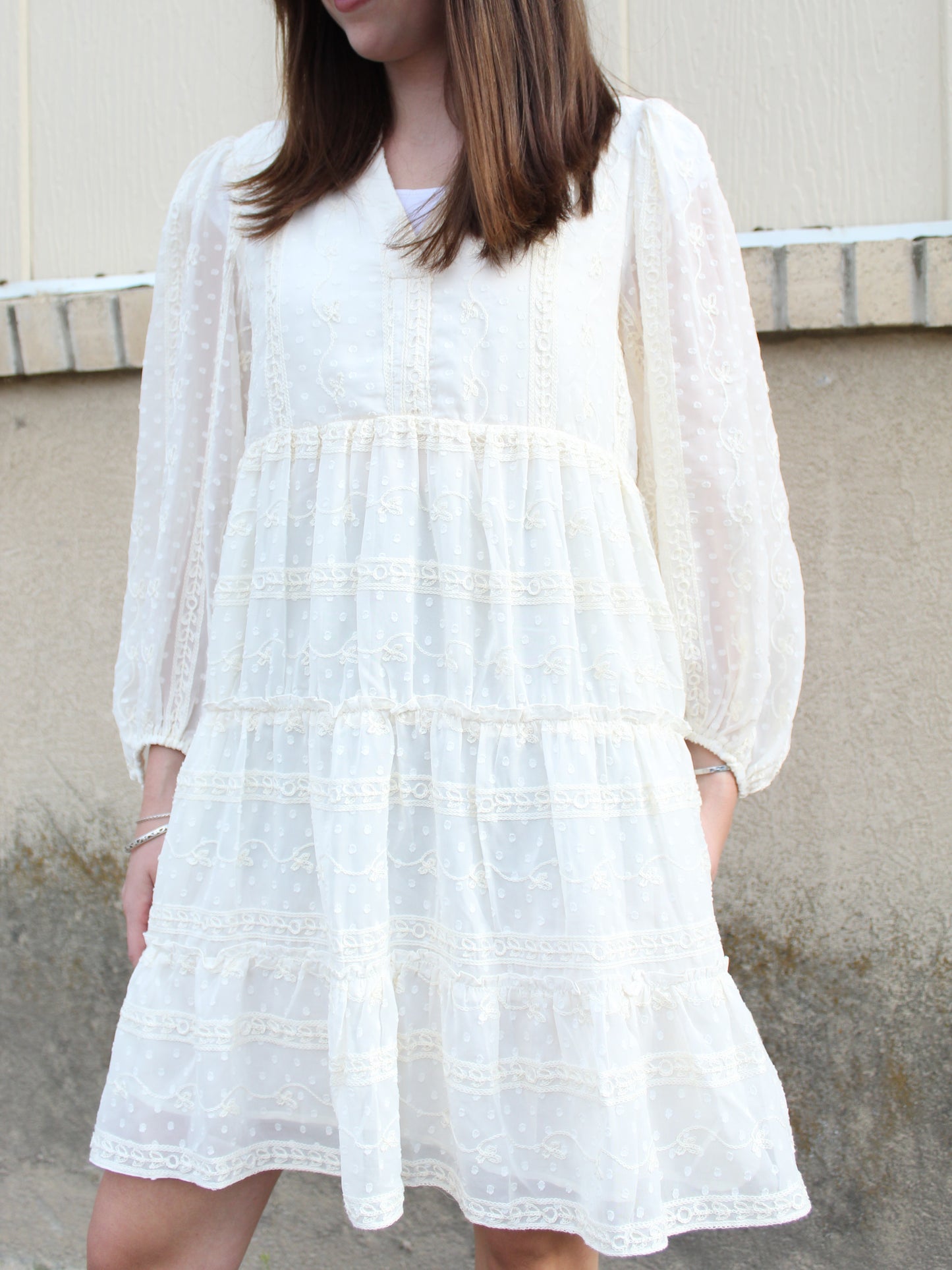 Remember Me Embroidered Dress in Ivory