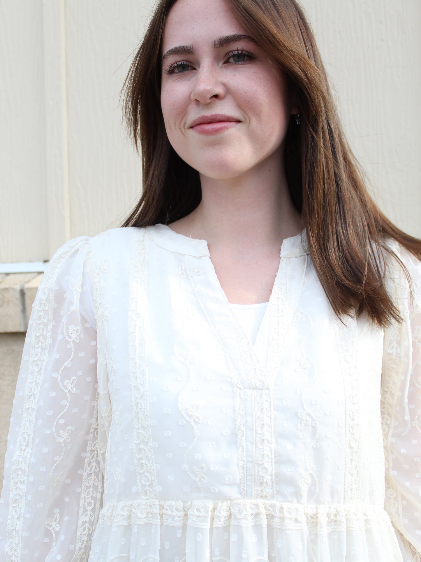 Remember Me Embroidered Dress in Ivory