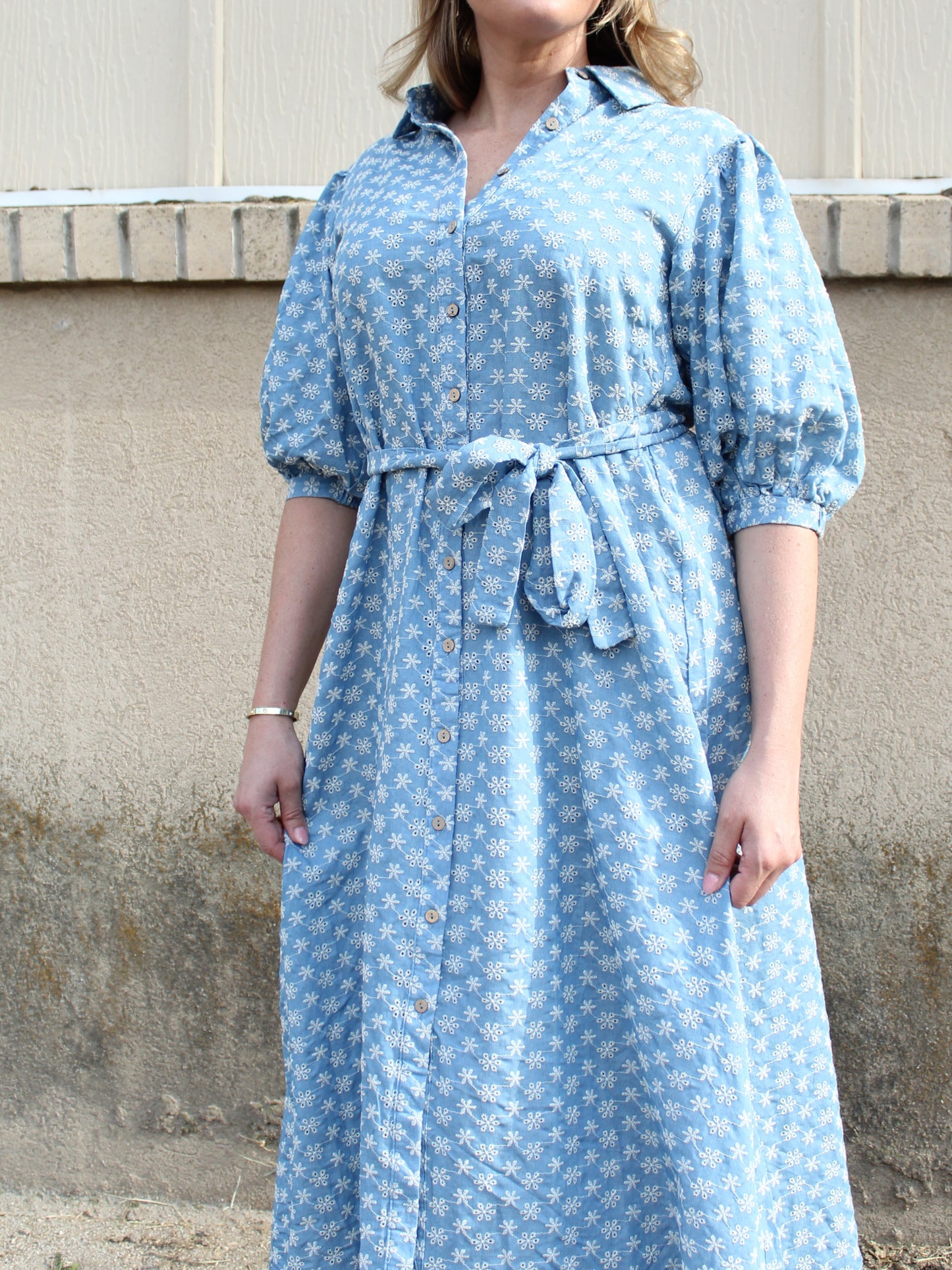 Flower Fields Buttoned Dress in Denium