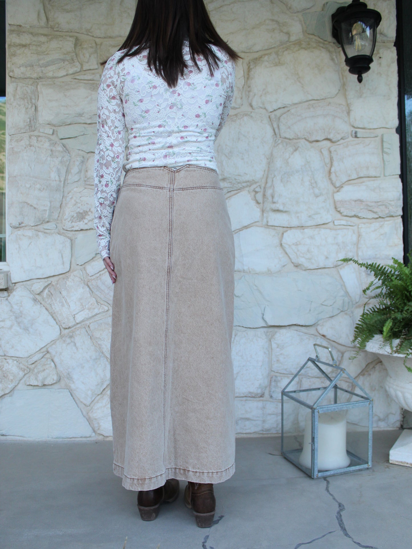 Timeless Buttoned Denim Skirt in Tan