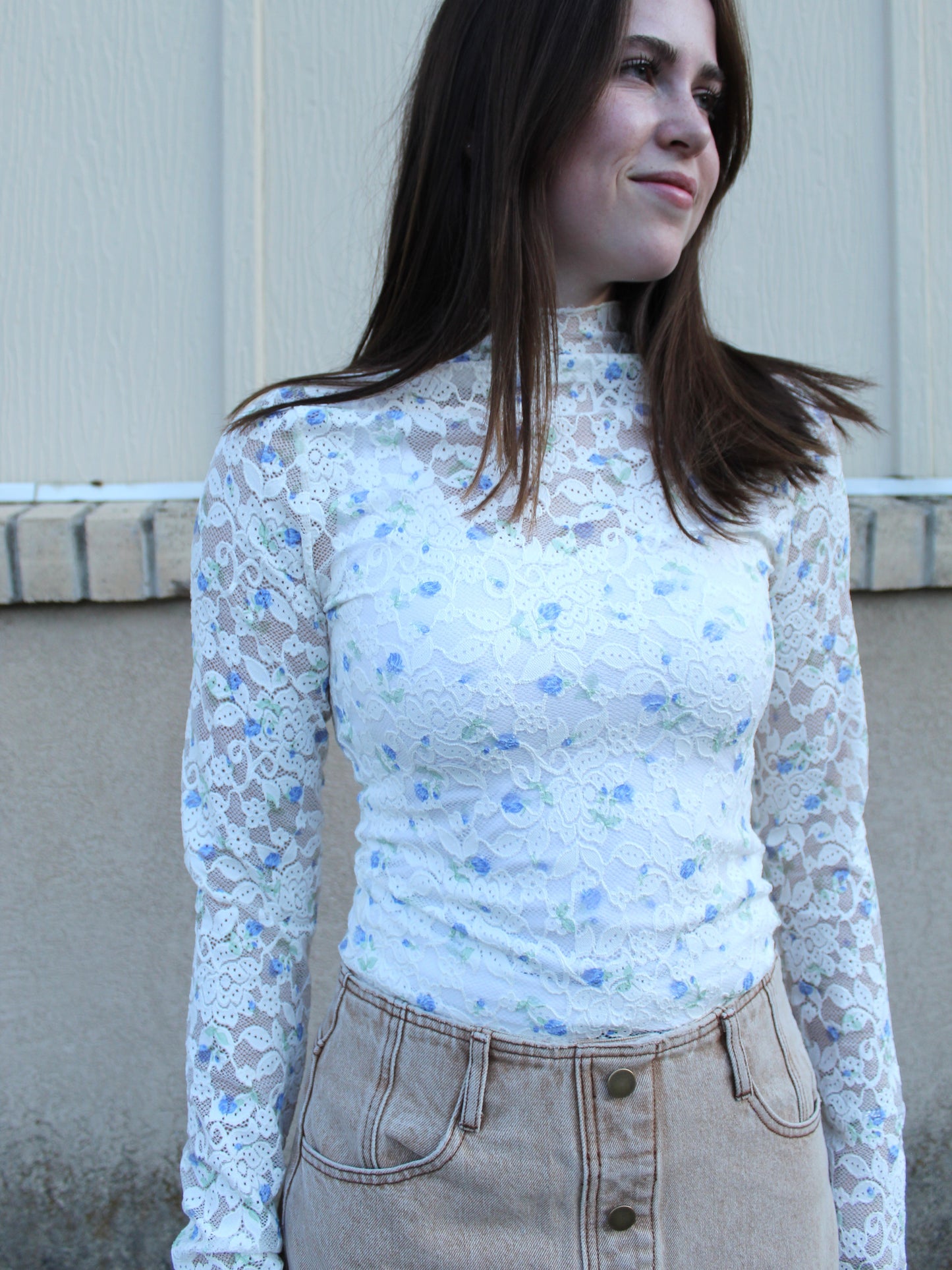 Day Dreaming Floral Mesh Top in Blue