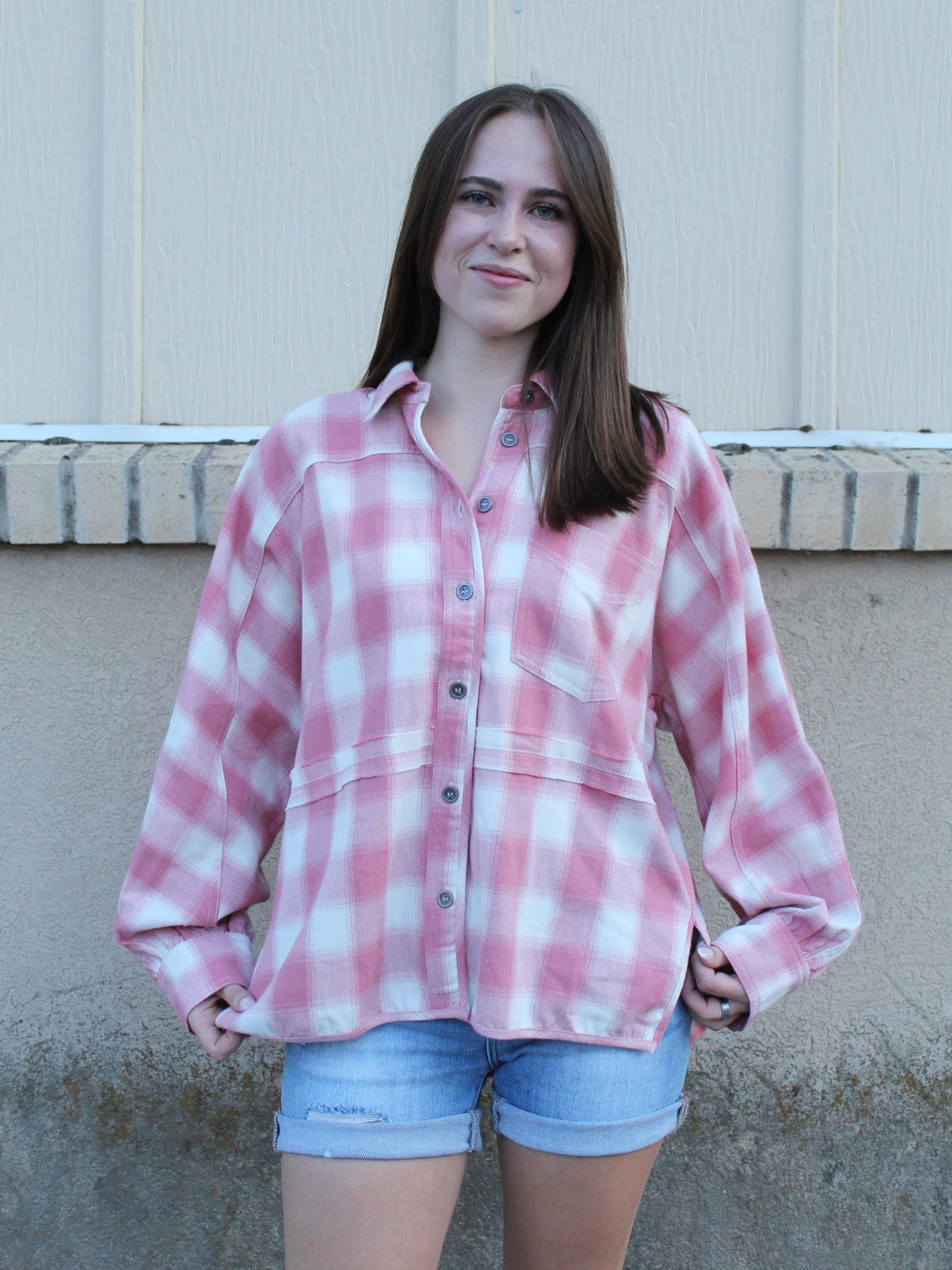Popular, Pink & Plaid Button up Shacket