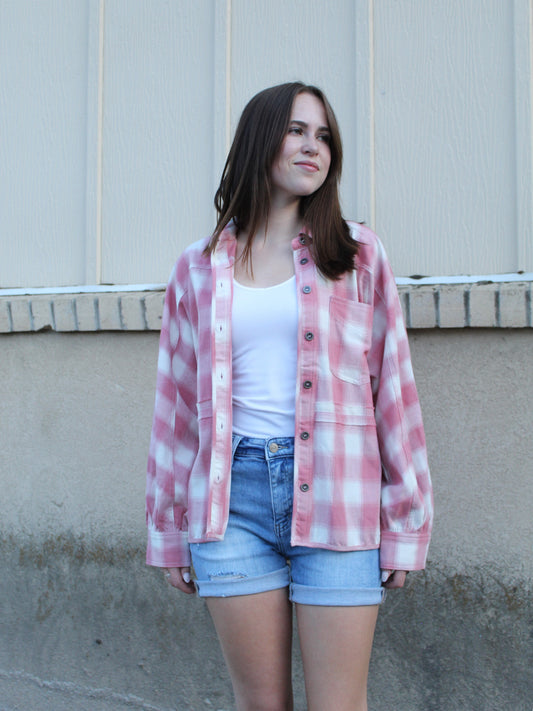 Popular, Pink & Plaid Button up Shacket