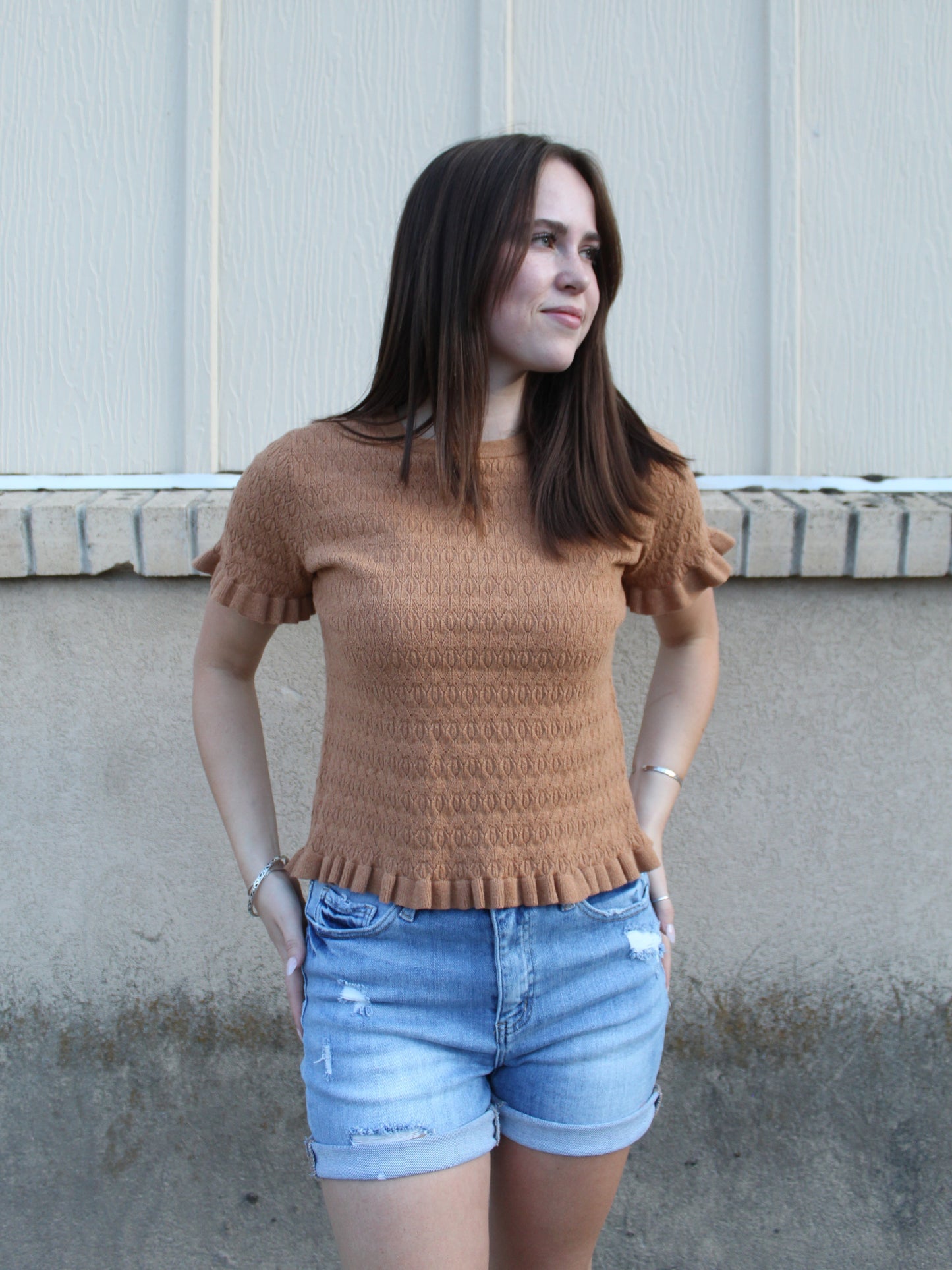 Road trip Ruffles Top in Burnt Orange