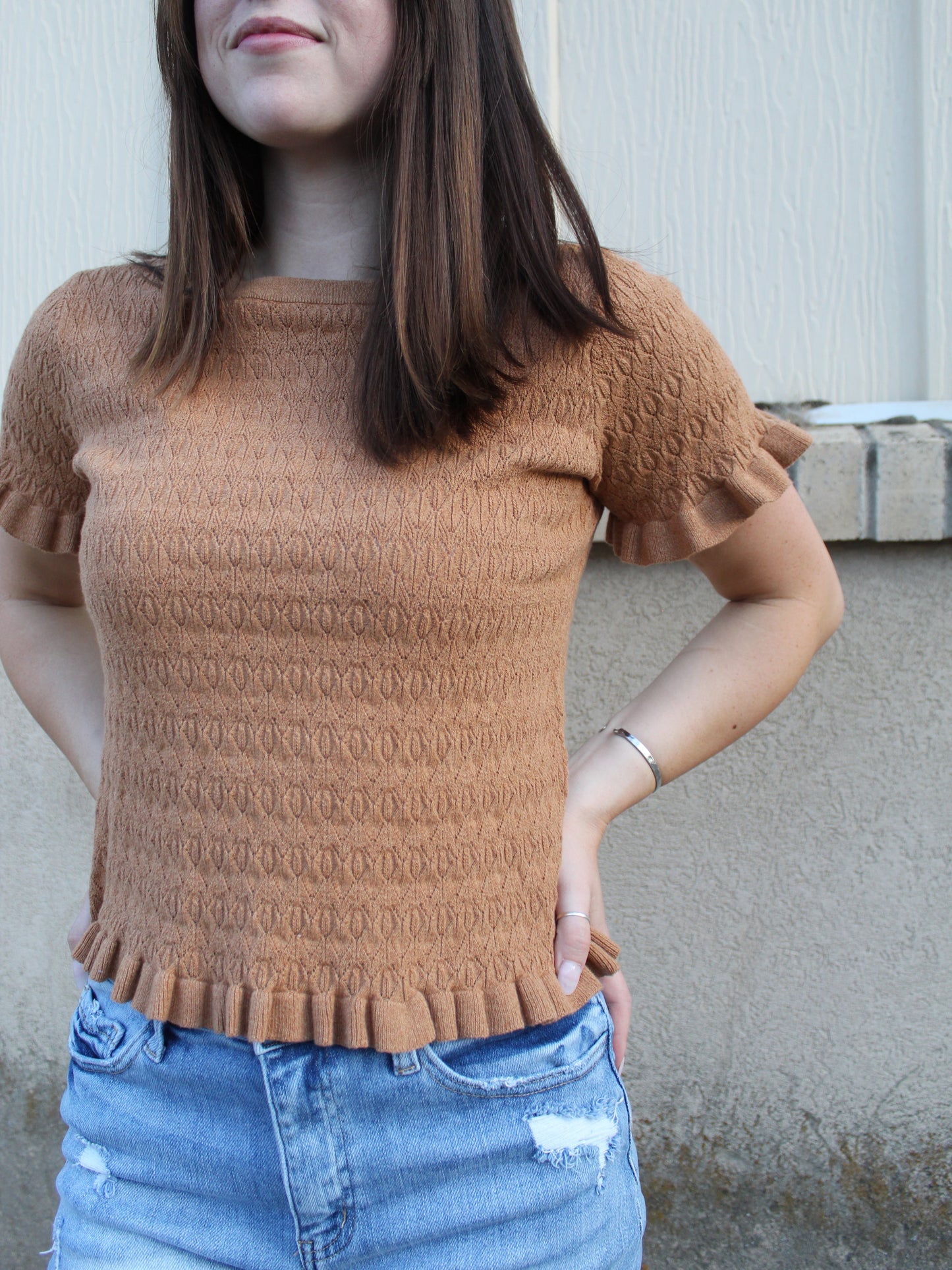 Road trip Ruffles Top in Burnt Orange