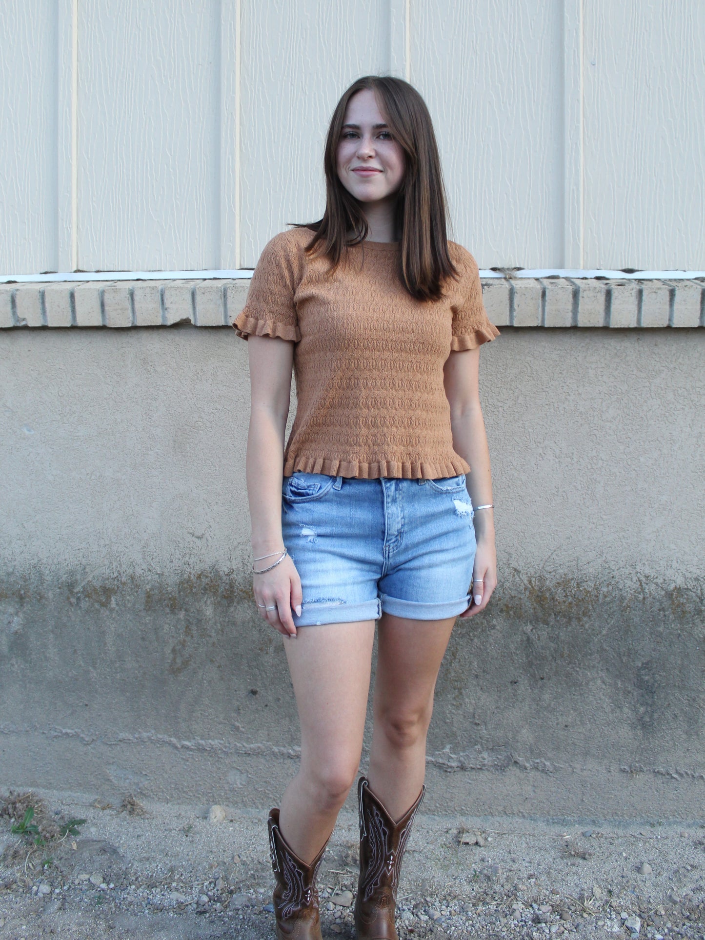 Road trip Ruffles Top in Burnt Orange