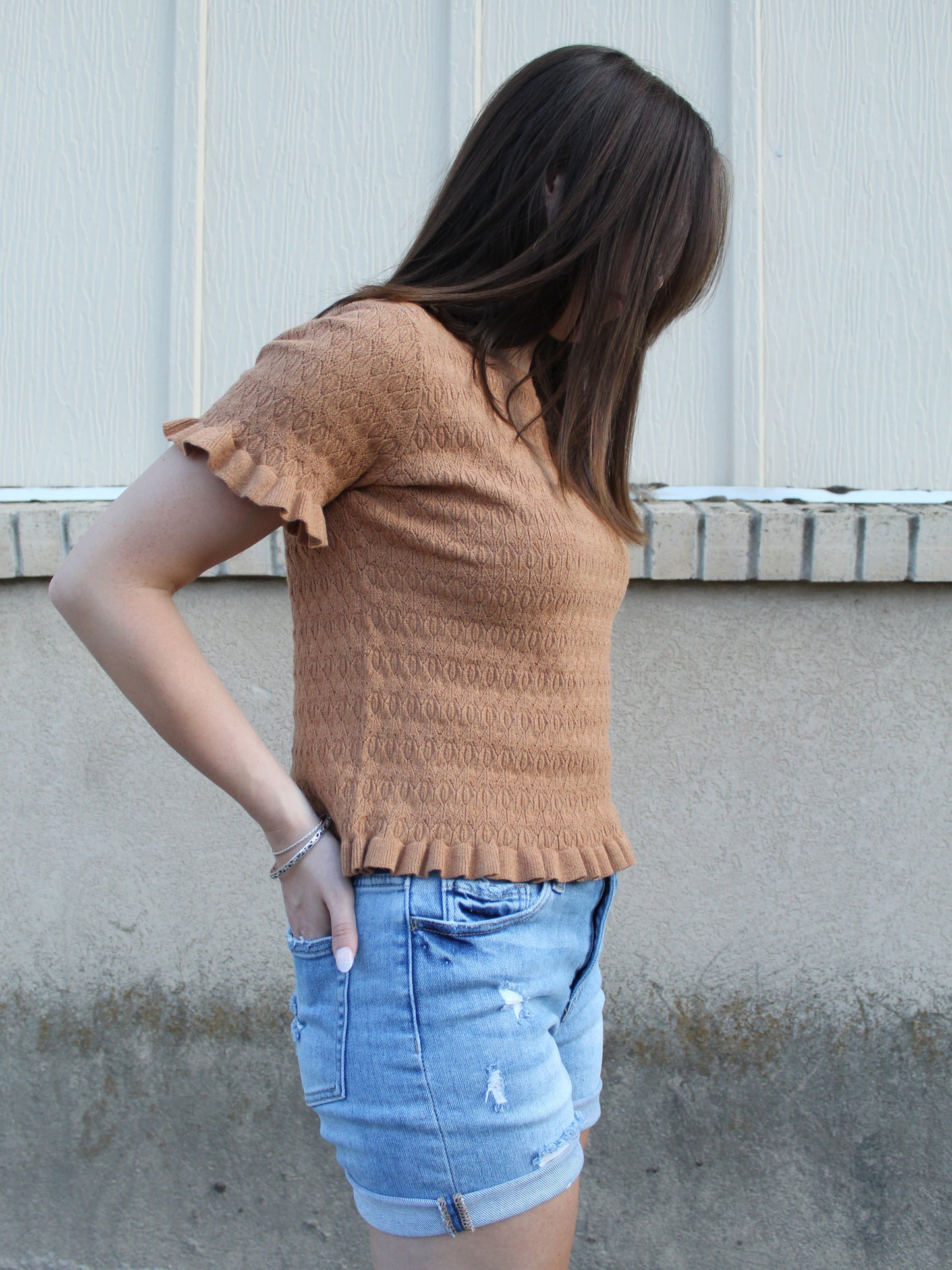 Road trip Ruffles Top in Burnt Orange