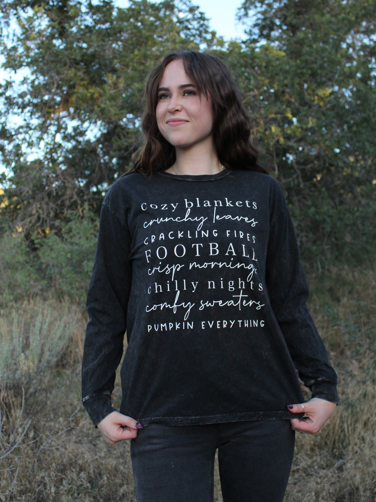 Cozy Season Graphic Long Sleeve Top in Mineral Black