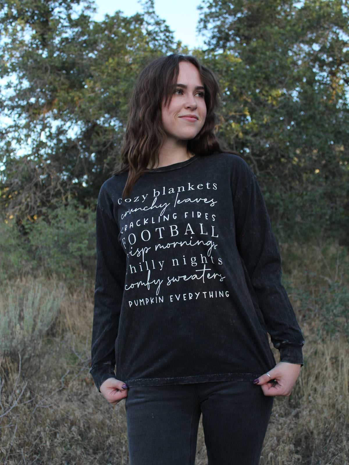 Cozy Season Graphic Long Sleeve Top in Mineral Black