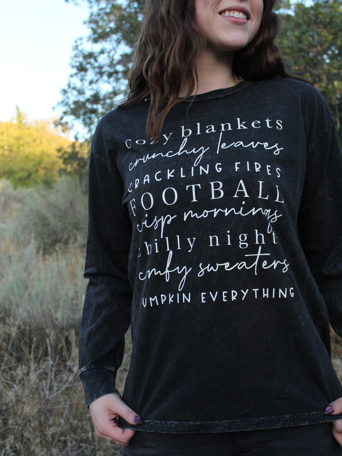 Cozy Season Graphic Long Sleeve Top in Mineral Black