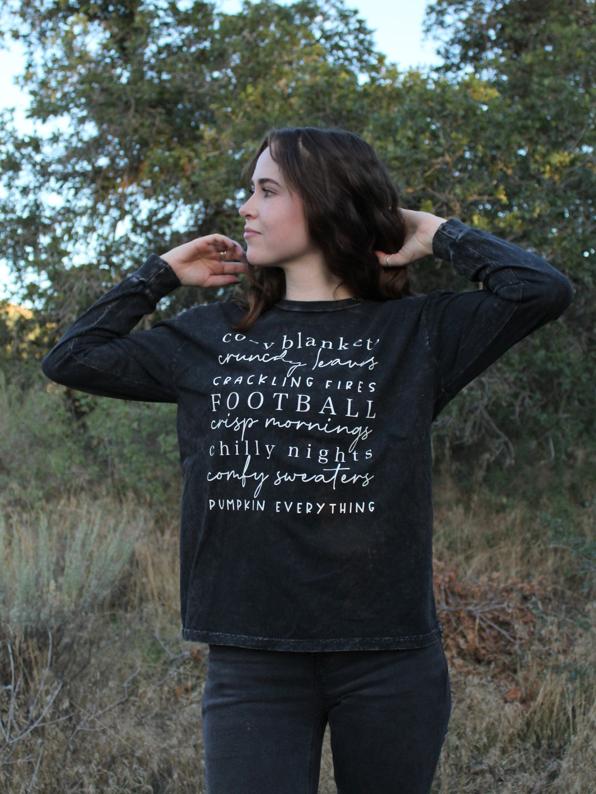 Cozy Season Graphic Long Sleeve Top in Mineral Black
