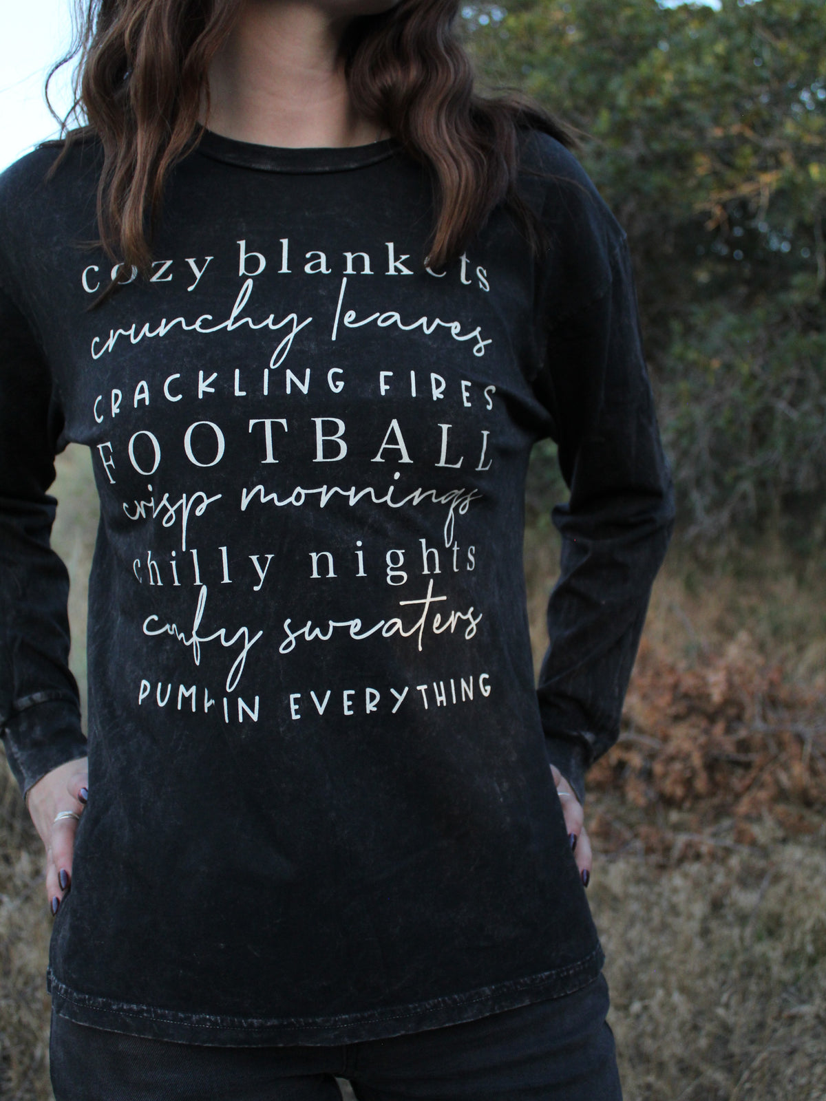 Cozy Season Graphic Long Sleeve Top in Mineral Black