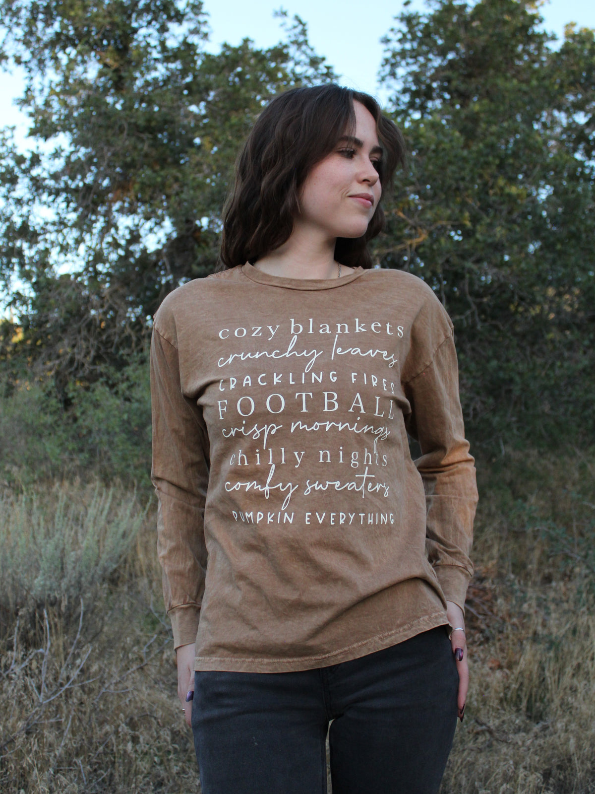 Cozy Season Graphic Long Sleeve Top in Mocha