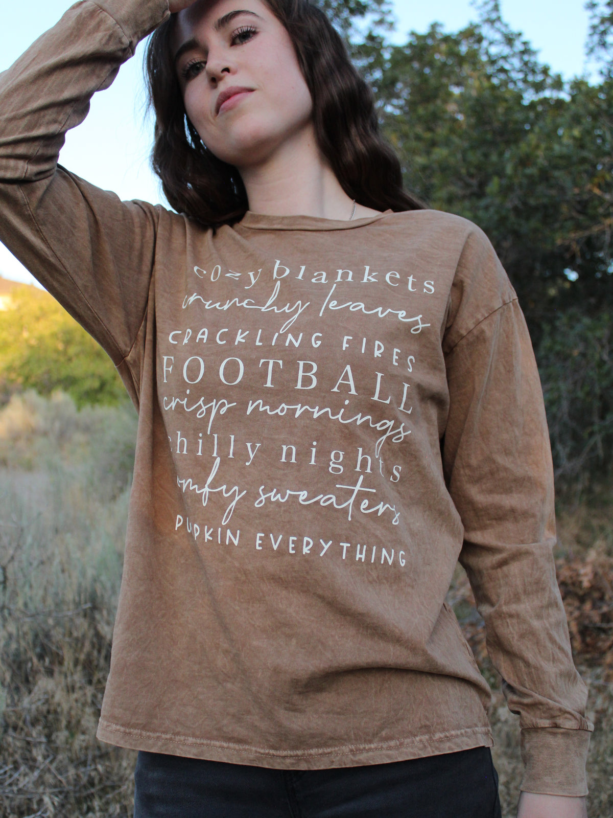 Cozy Season Graphic Long Sleeve Top in Mocha