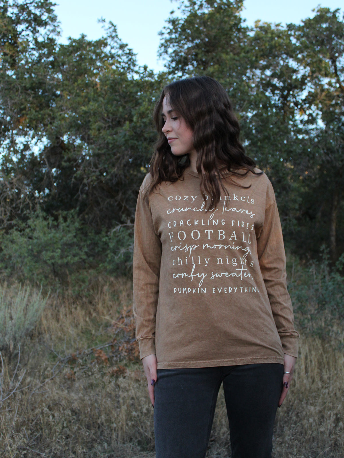 Cozy Season Graphic Long Sleeve Top in Mocha