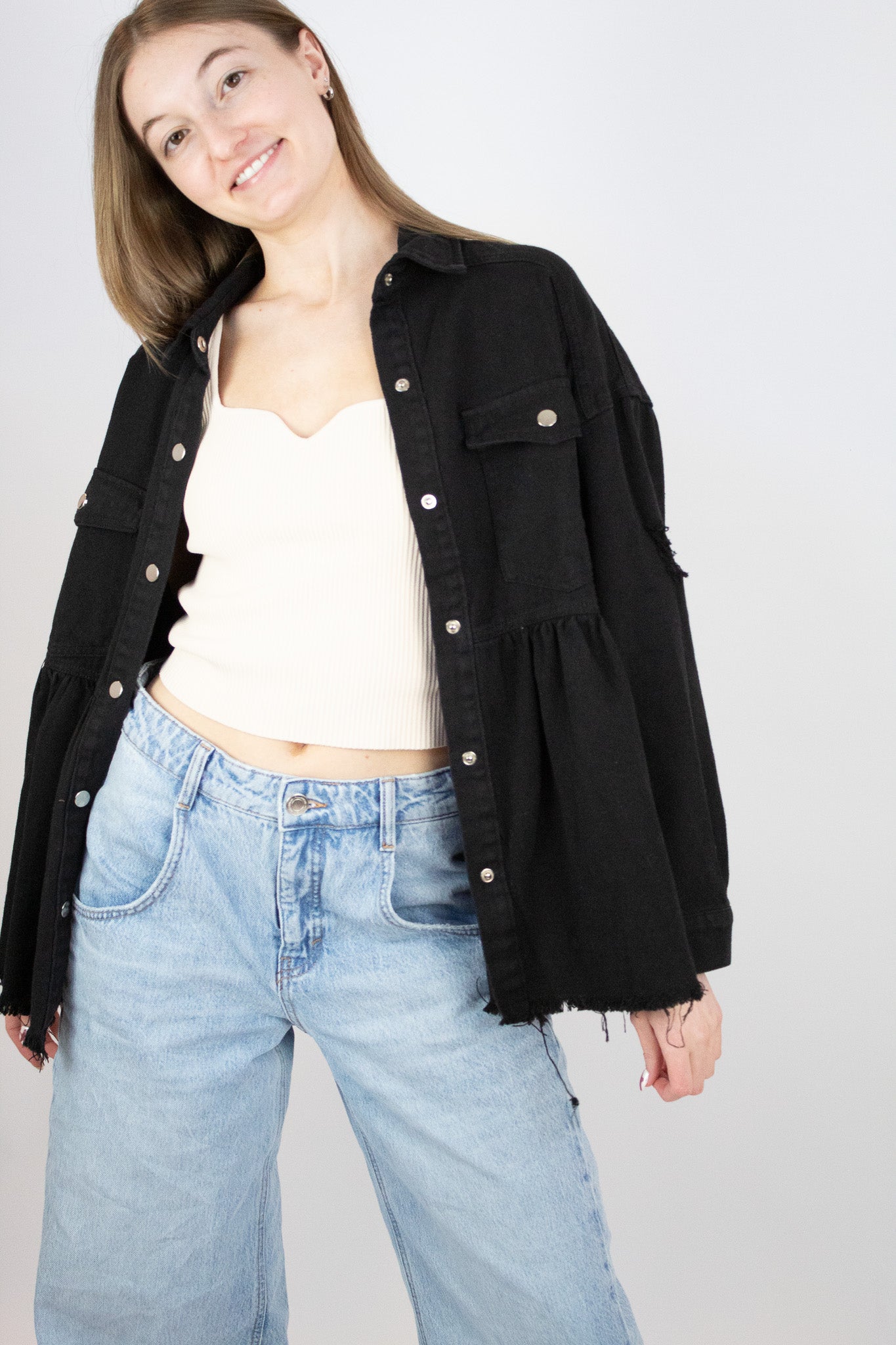 Catching Feelings Black Denim Shacket