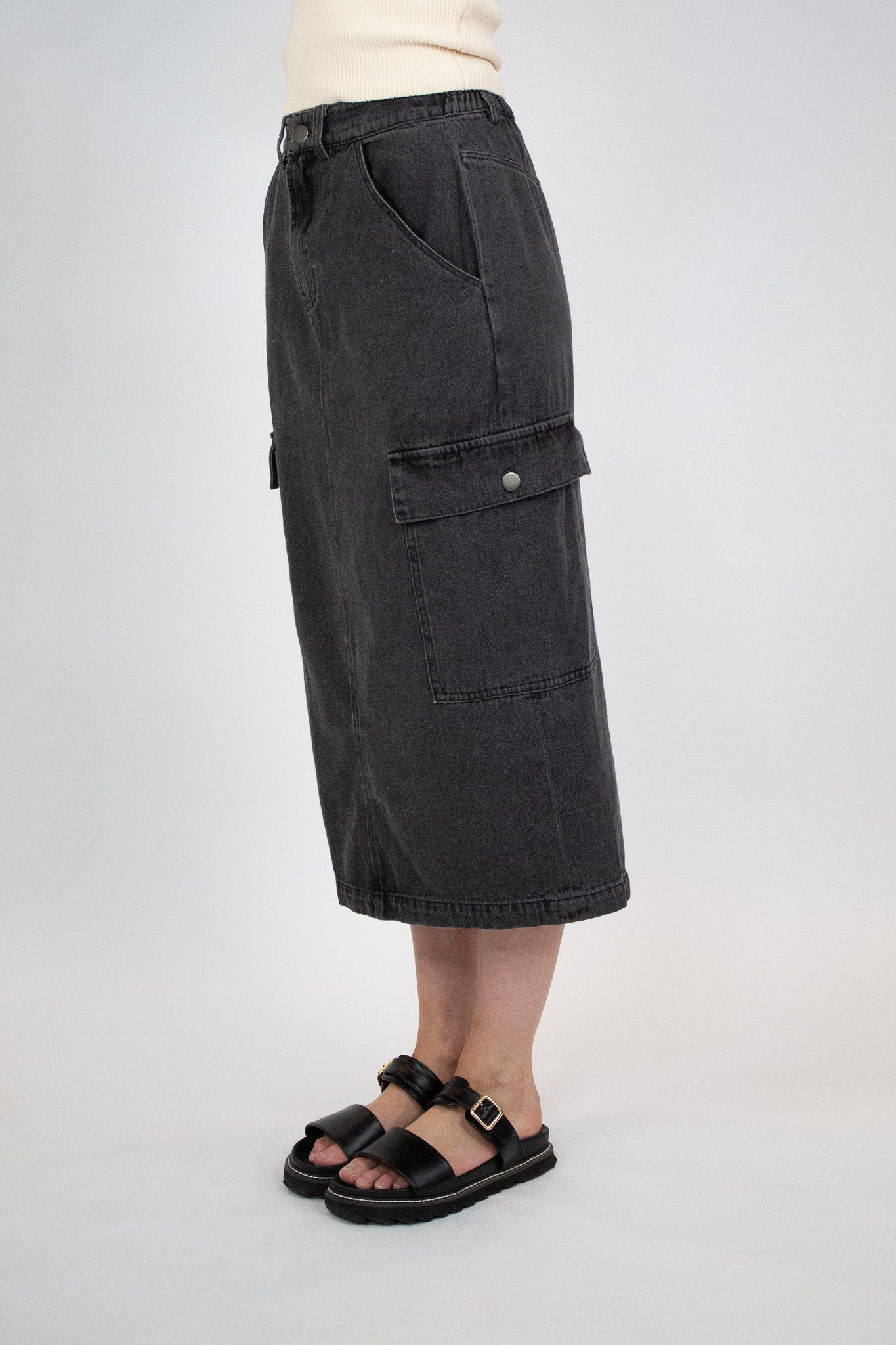 Washed Denim Cargo Skirt