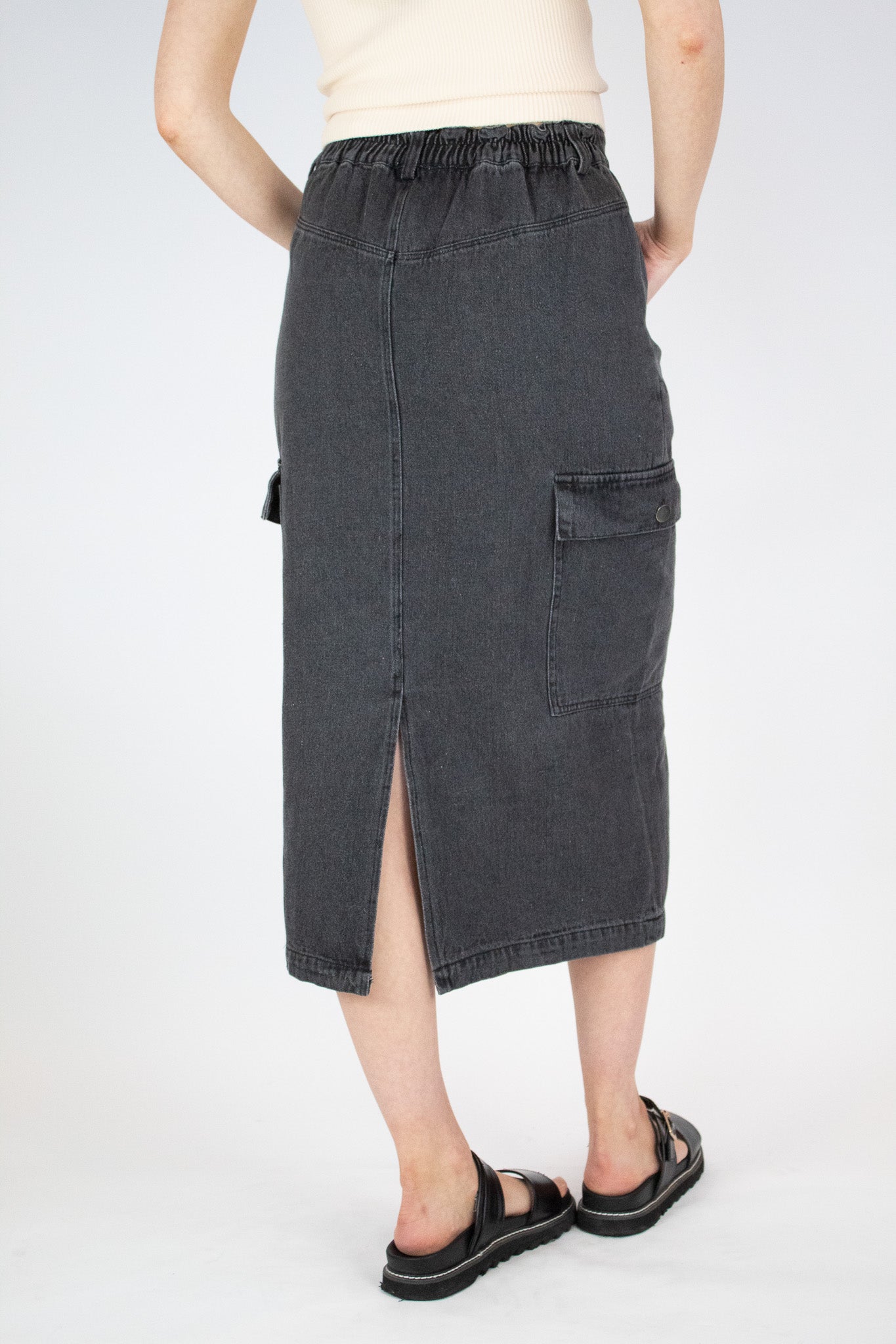 Washed Denim Cargo Skirt