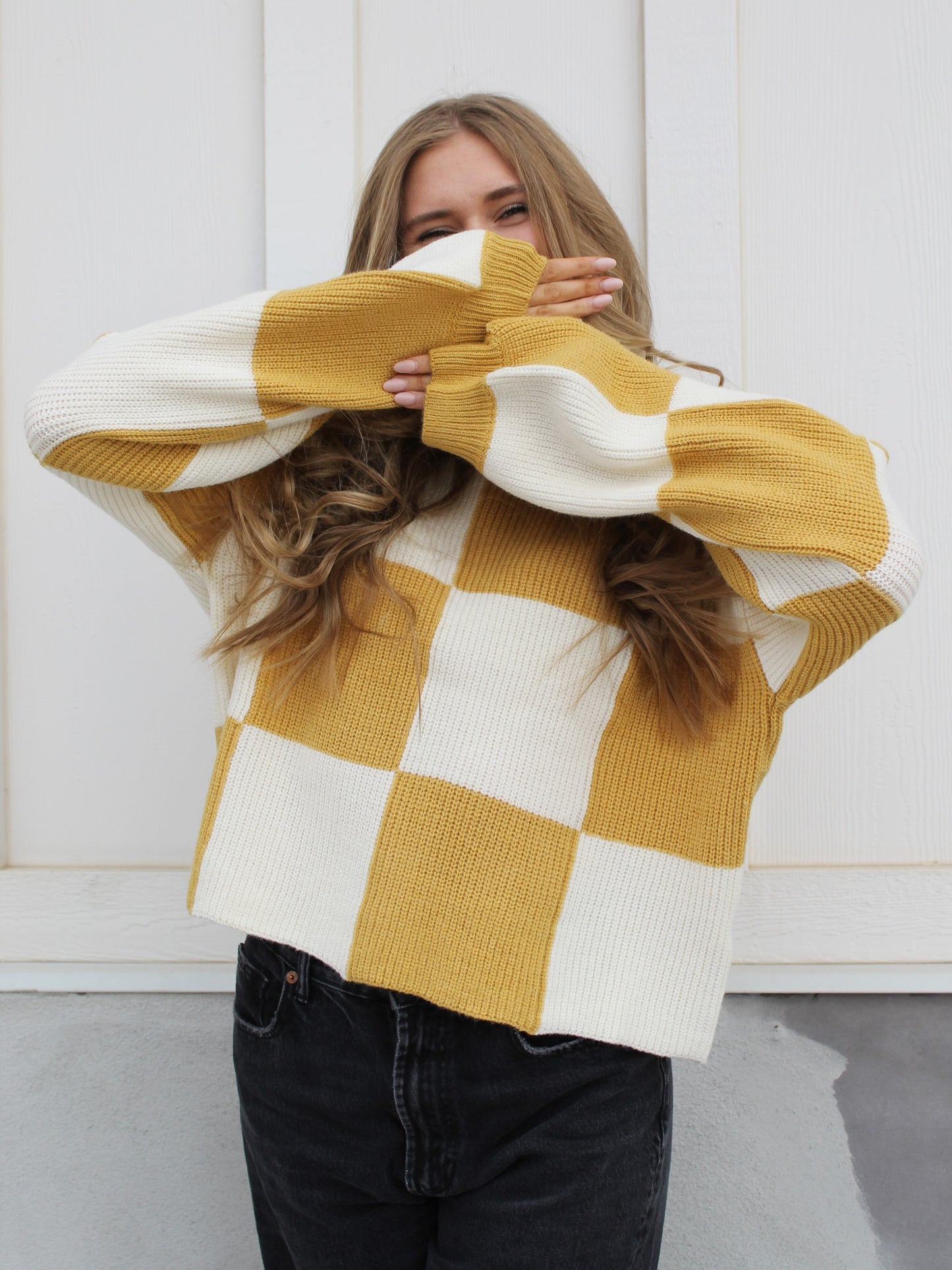 Checkered Sweater Top in Sunflower Yellow