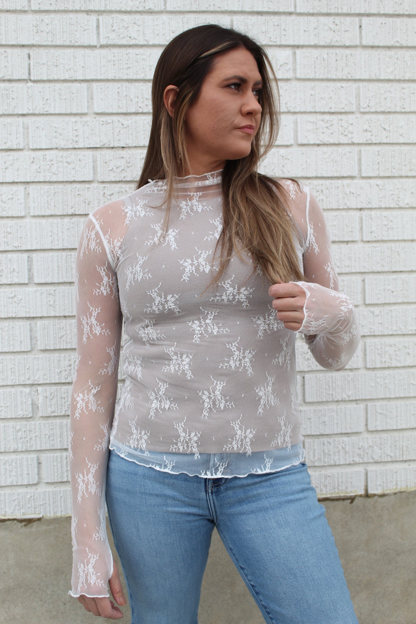 The Delilah Floral Mesh Top in White