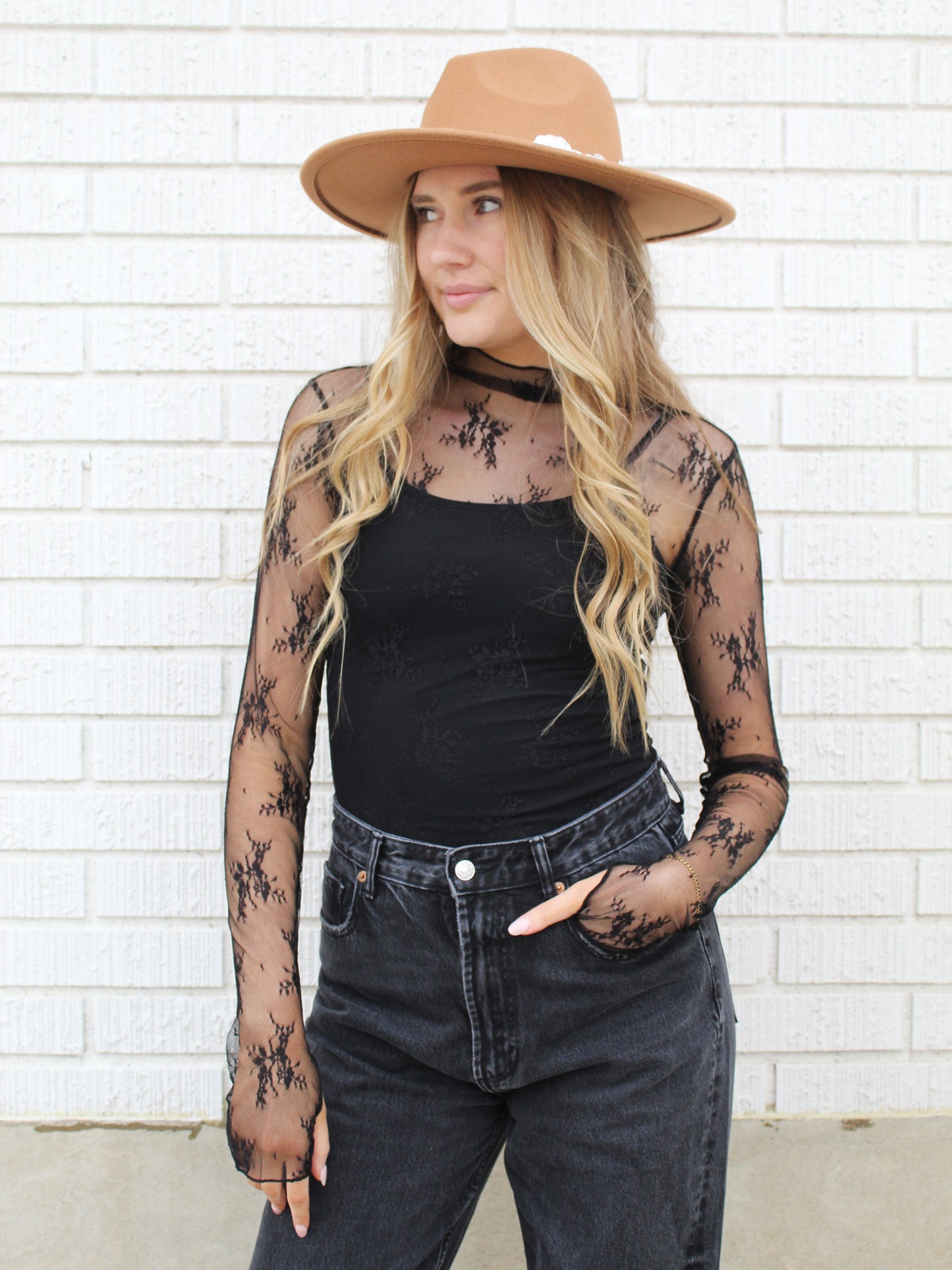 The Delilah Floral Mesh Top in Black