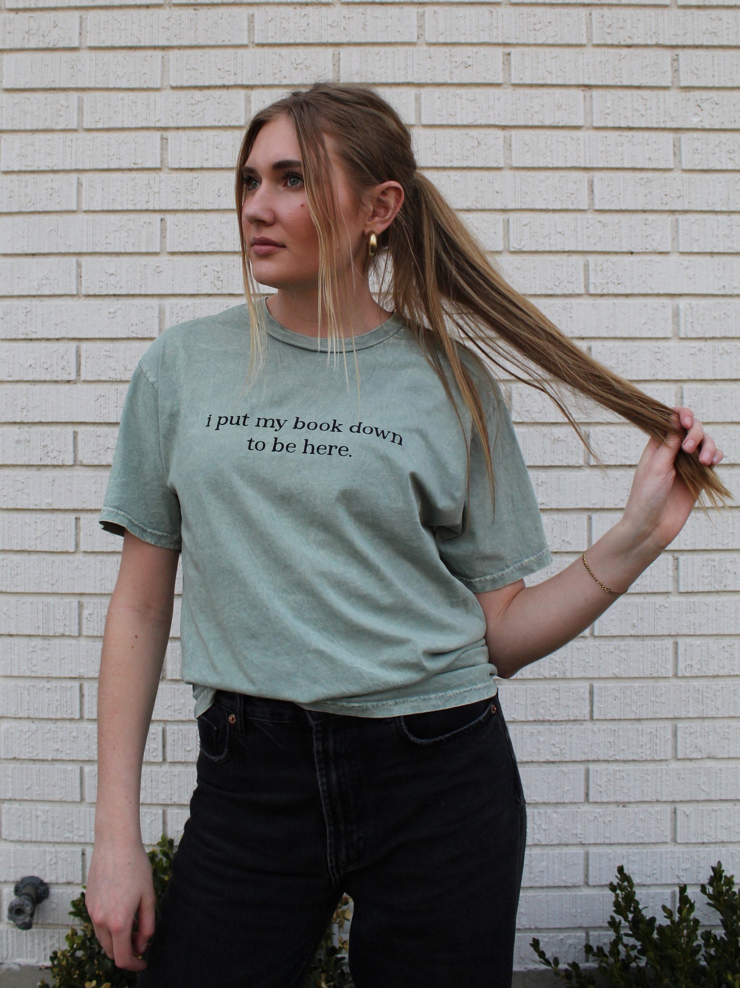 A Book Lover’s Graphic Tee in Sage