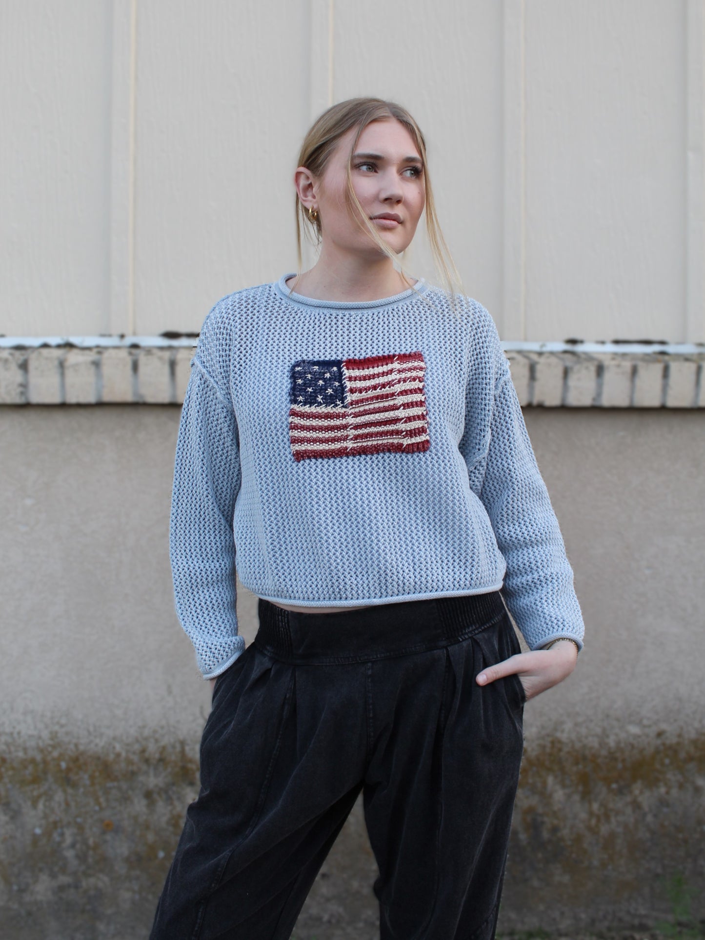 American Beauty Knit Top in Dusty Blue