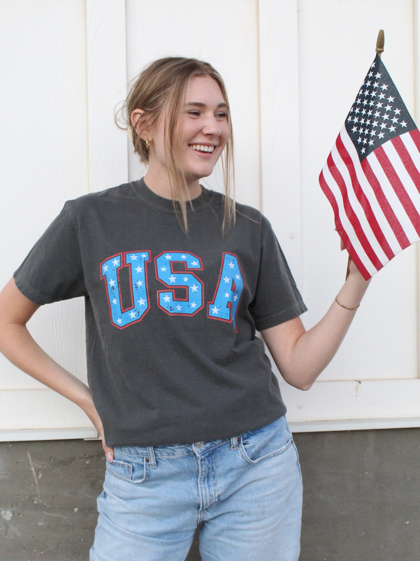 'USA' Graphic Tee in Charcoal