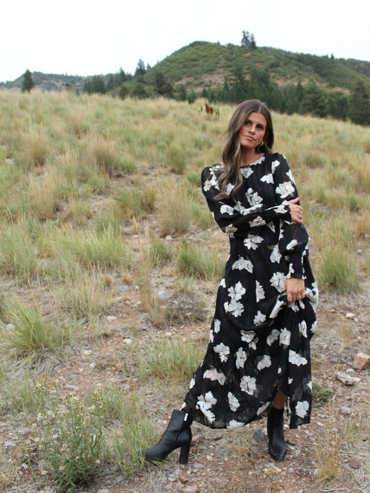 The Lana Floral Dress in Black
