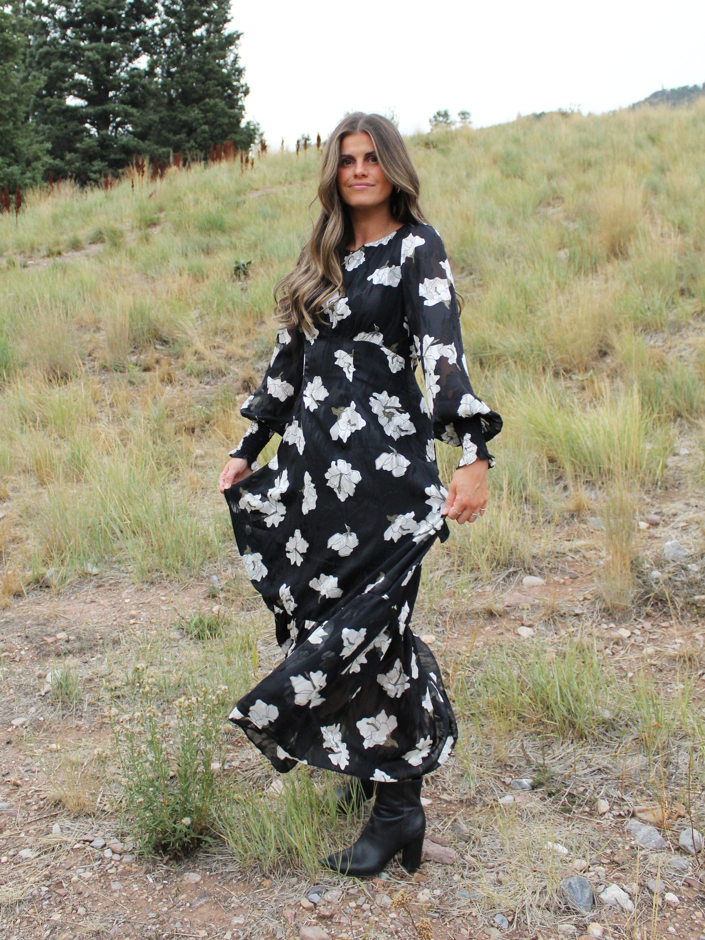 The Lana Floral Dress in Black