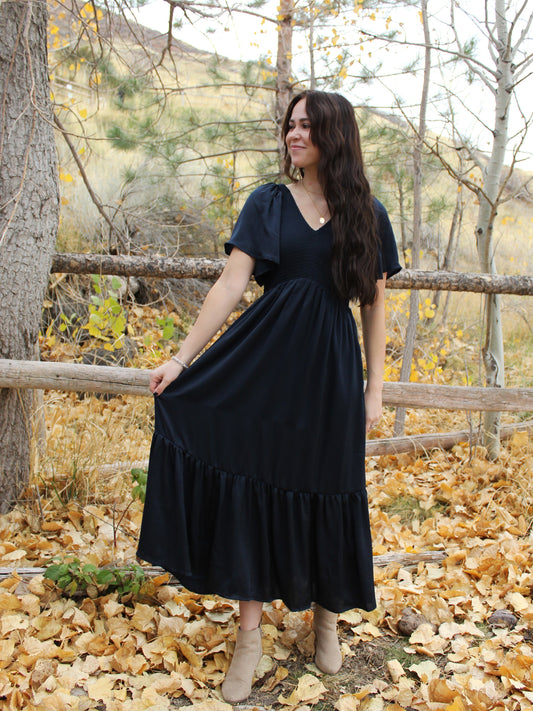 Meet Me at Midnight Satin Midi Dress