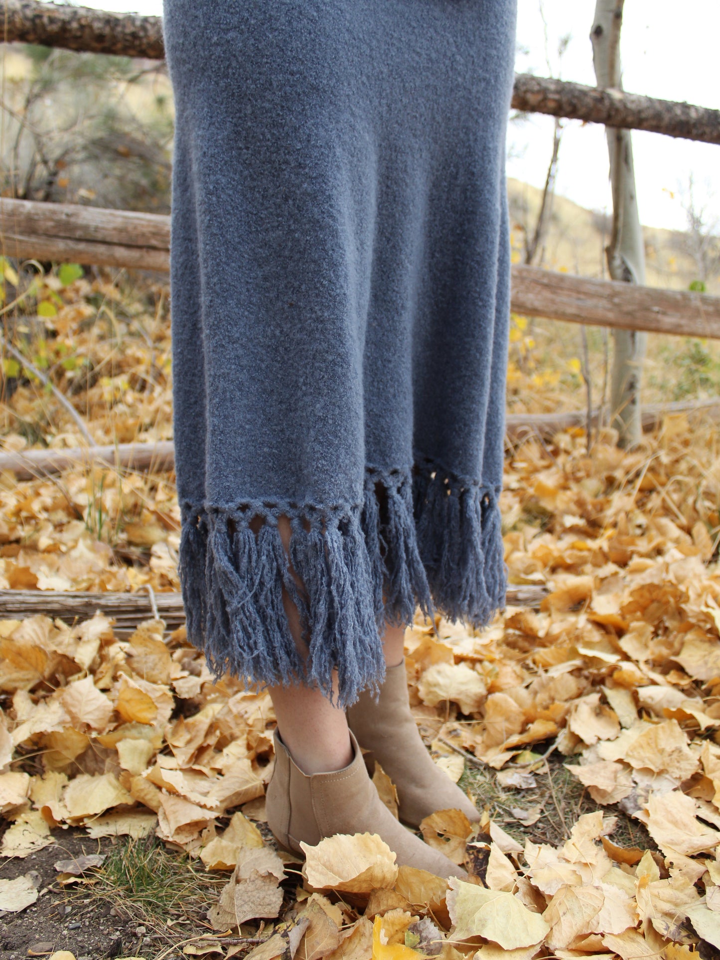 Boho Blues Sweater Fringe Skirt